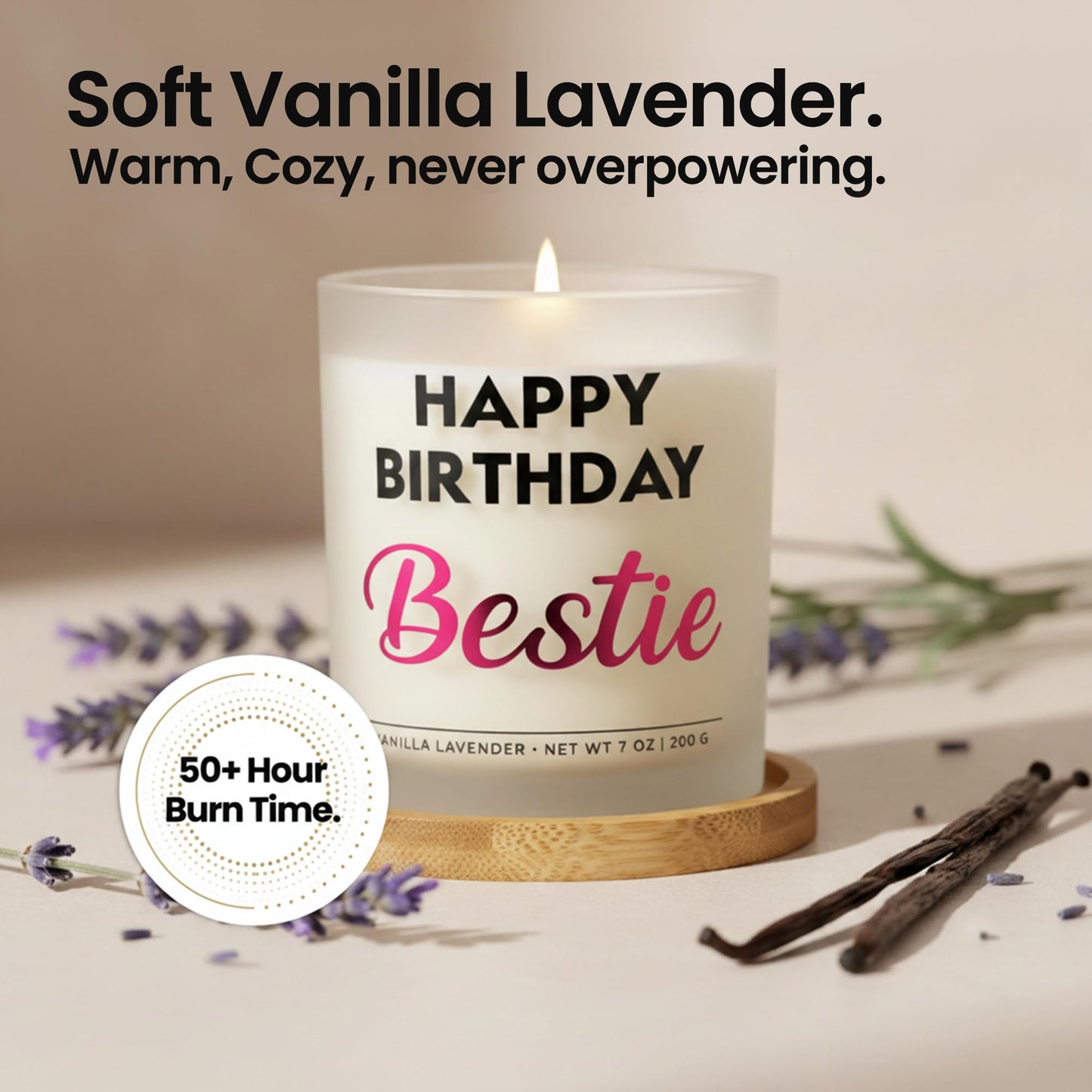 Wick and Wit Bestie Birthday Gifts for Women - Happy Birthday Bestie Gifts for Women Friend Friendship Soy Candle Gift Set for BFF Sister Coworker Vanilla Lavender Candle Ready to Gift Box