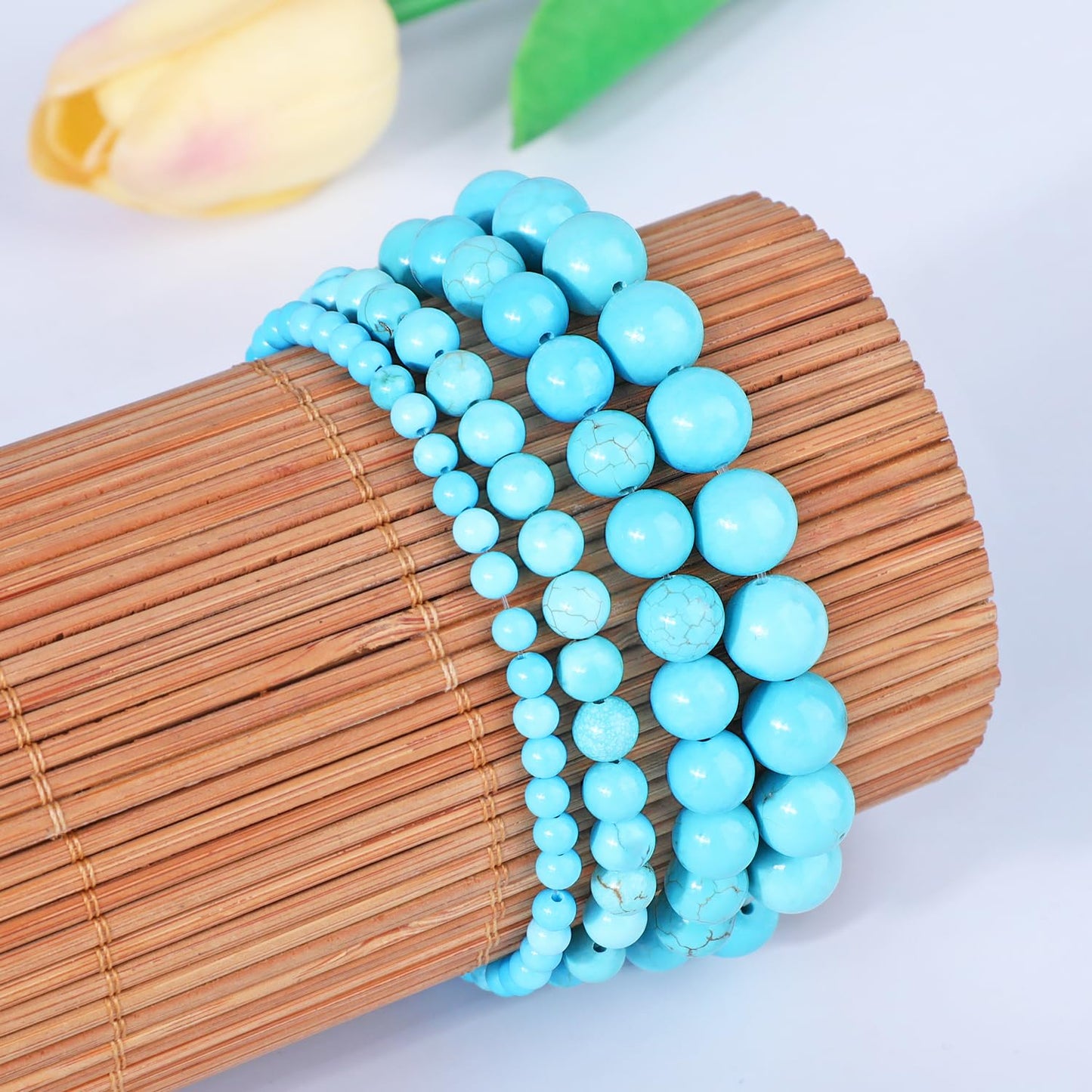 AD Beads 4mm Handmade Blue Turquoise Elastic Bracelet – Natural Gemstone for Great Wisdom – Meditation, Yoga, Healing and Energy Gift for Men Women
