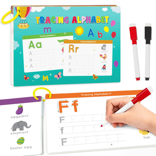 EUUBIRD Reusable Preschool Learning Activity Book - Handwriting Practice with Alphabet & Letter Tracing, Kindergarten Workbook for Kids Ages 3-5