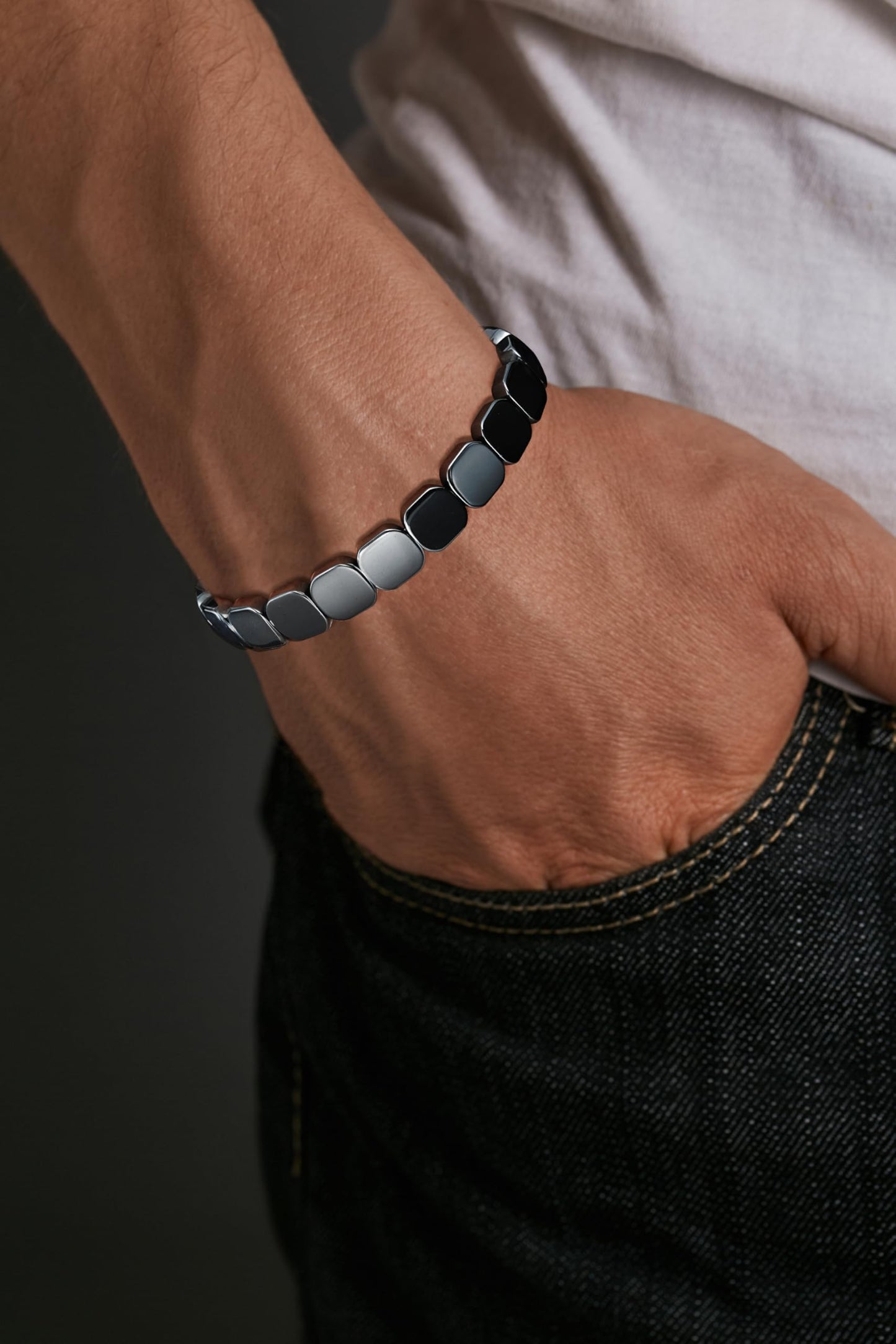 Gnamy Hematite Bracelet for Men, Gifts for Men Him Husband Boyfriend, Natural Hematite Stone Beaded Stretch Healing Bracelets Birthday Inspirational Jewelry Gifts for Man Male
