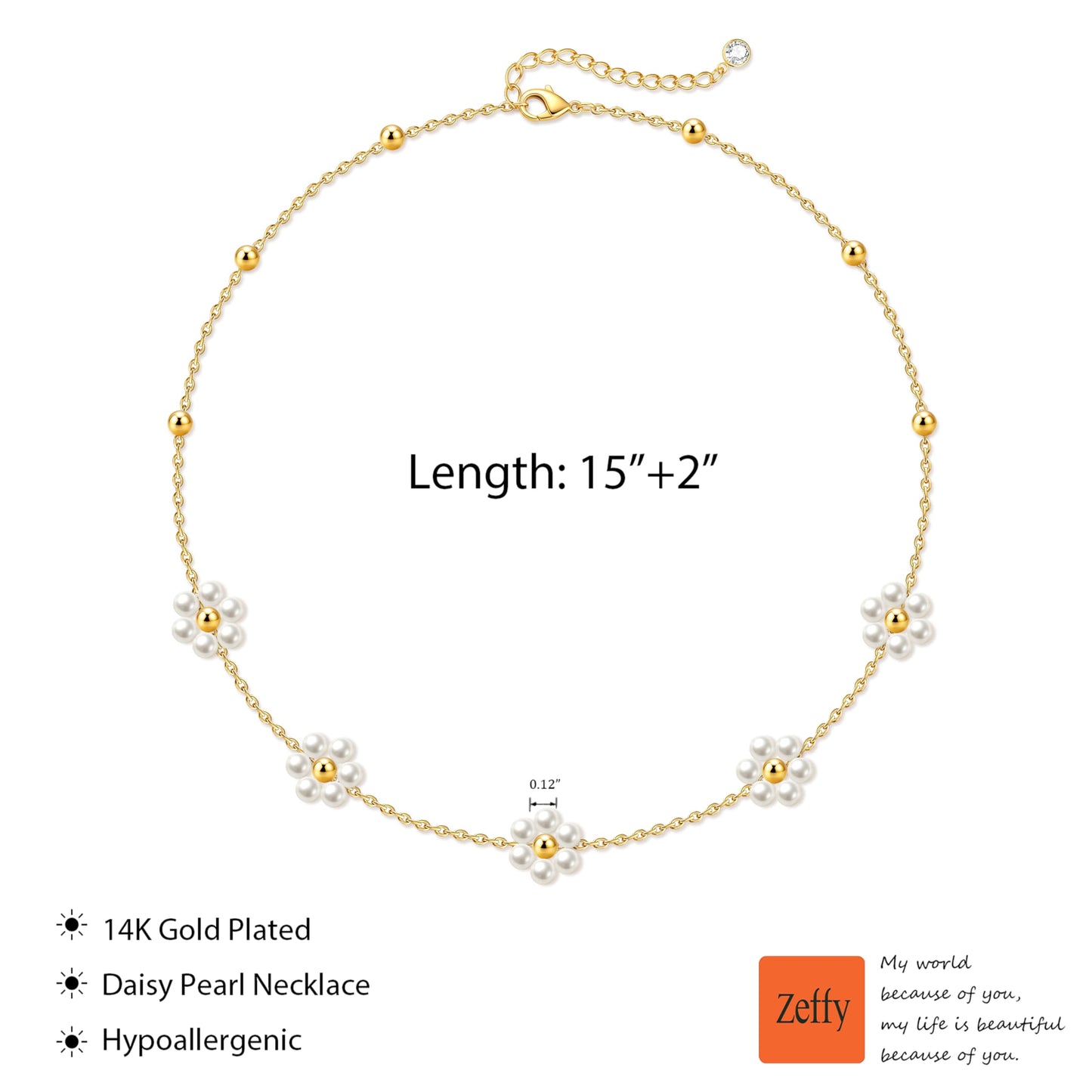 Zeffy Gold Pearl Daisy Necklaces 14K Gold Plated Dainty Chain Cute Daisy Pearl Choker Necklace Flower Necklaces for Women Trendy Jewelry Gifts