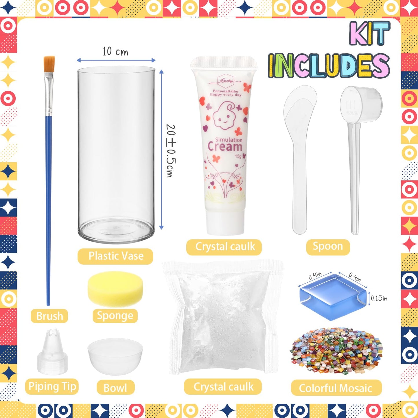 LemonRoad 2 Set DIY Mosaic Vase Kit Gifts for Adults Acrylic Cylinder Vases Arts and Crafts Kit with Complete Craft Accessories Supplies for Handmade Home Decor Painting Mosaic Lovers Birthday Gifts