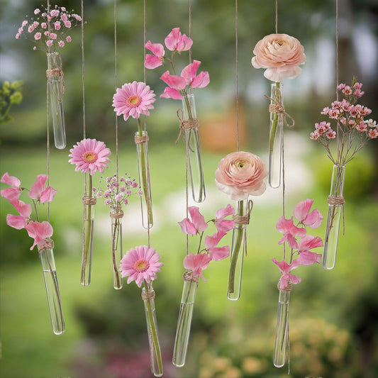 Hillban 24 Pcs Spring Party Decoration Plant Propagation Tubes Plastic Wall Planter Hanging Vase Propagation Station with Rope for Hydroponic Rustic Spring Home Garden Birthday Wedding Tea Party Decor