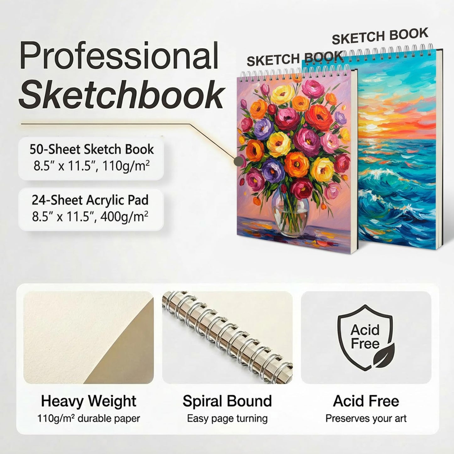 TMOL Art Supplies, 175-Pack Deluxe Art Set Drawing Painting Kit with 2 Drawing Pads, Acrylic Paints, Colored Pencils, Crayons, Art Kit in Wooden Case, Gift for Artist, Adults, Teens and Kids
