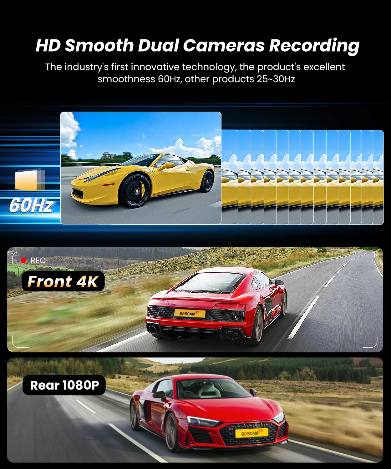 4K Rear View Mirror Camera with Carplay & Android Auto: 11.26" Smart Touch Screen Mirror Dash Cam Front and Rear with Voice Control, Parking Monitor, Reverse Assist for Car Truck SUV Van (64GB Card)