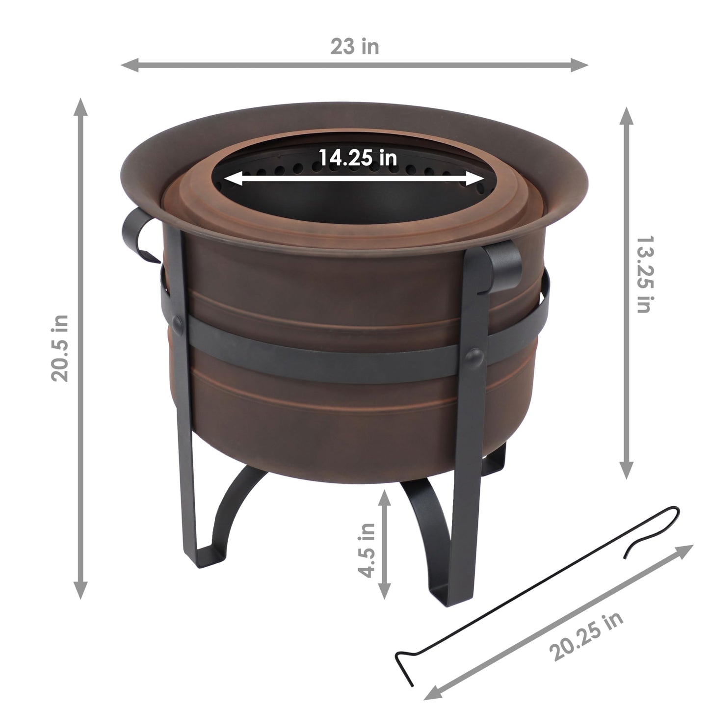 Sunnydaze 23-Inch Cauldron-Style Smokeless Wood-Burning Fire Pit with Cover and Poker - Steel Outdoor Smokeless Fire Pit for the Backyard