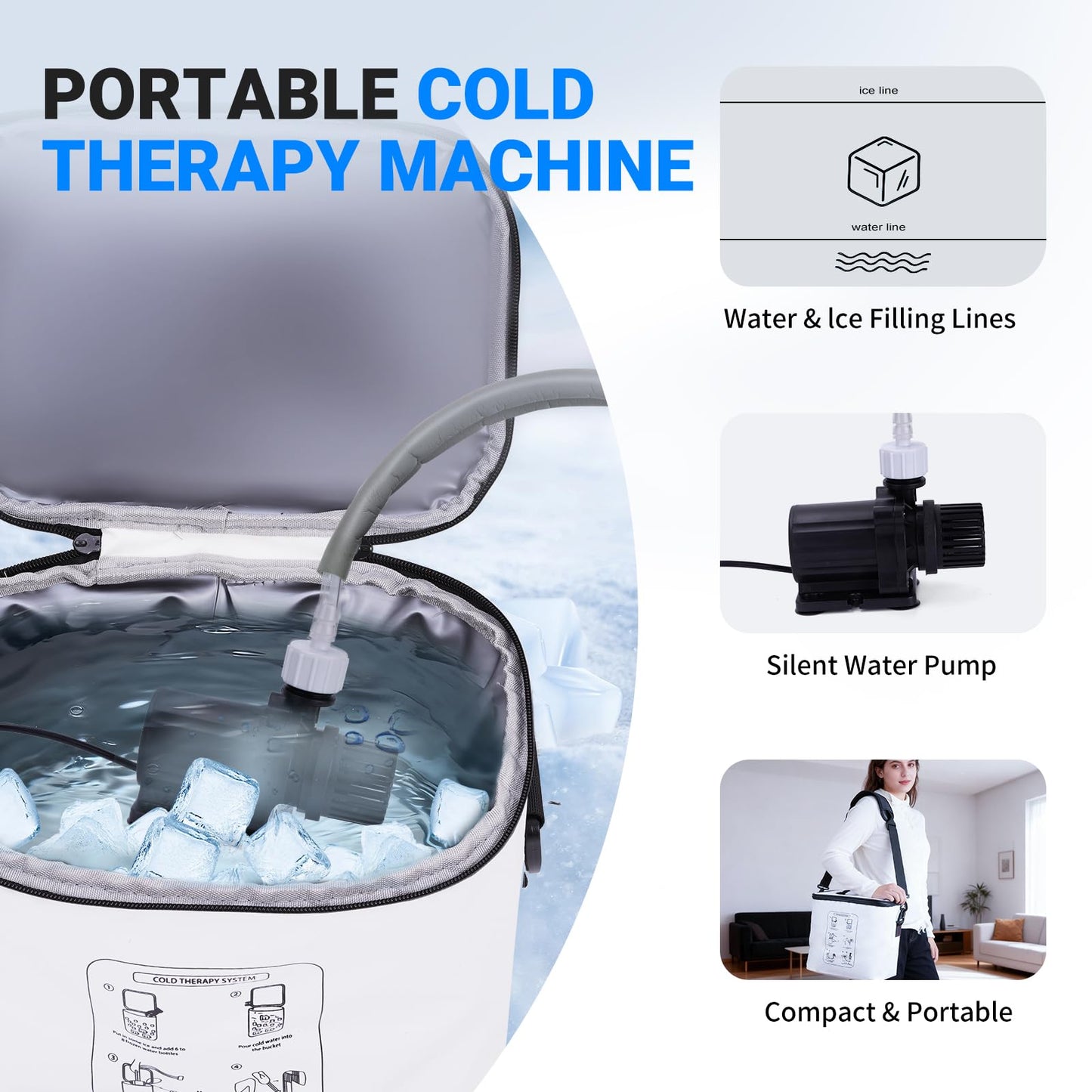 Ice Machine for Knee After Surgery - Programmable Cold Therapy Machine, Portable Ice Therapy with Quiet Pump, Digital Timer, 12Hrs Cooling for Knee Replacement Recovery & Sports Injury Pain Relief