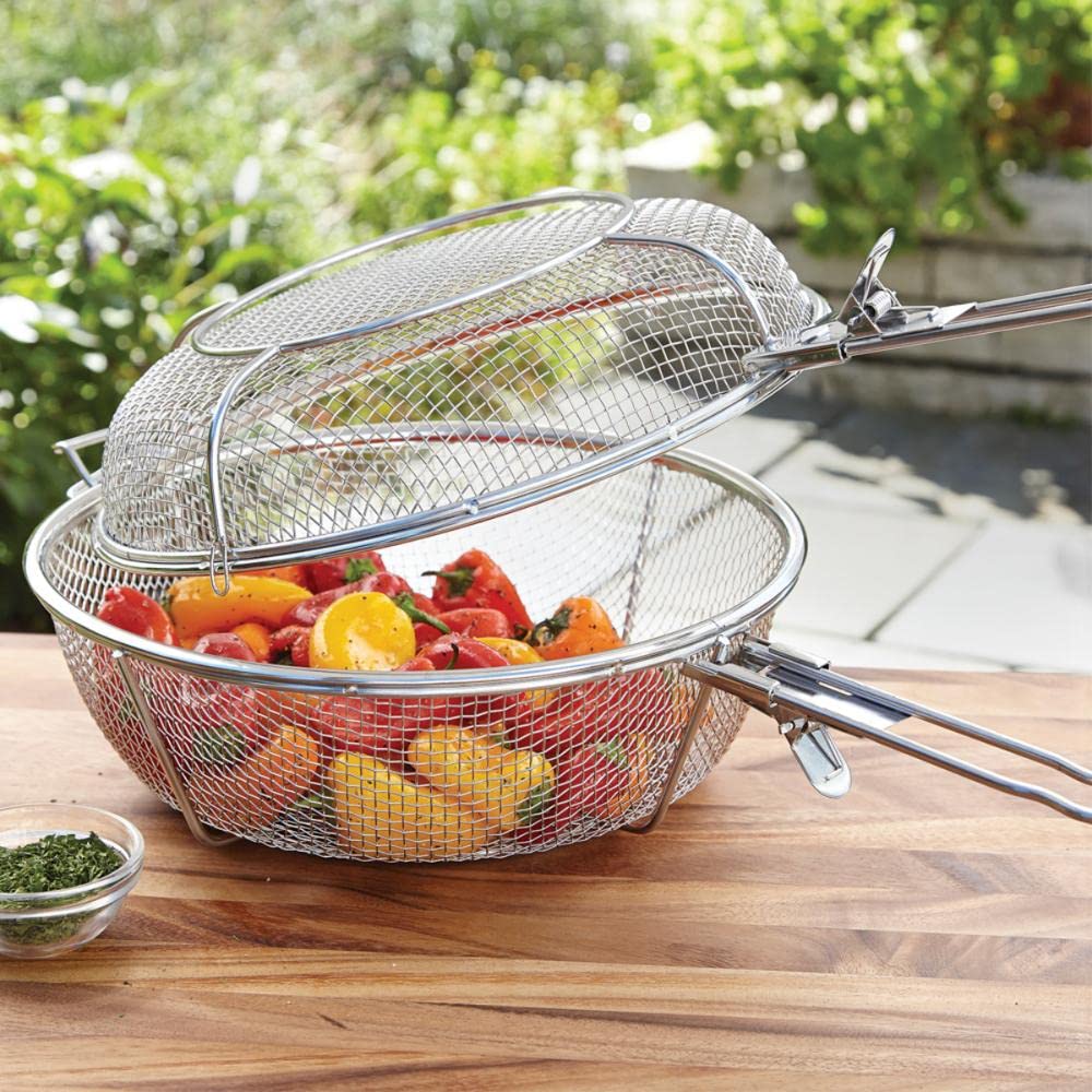 Outset 76450 Stainless Steel Jumbo Grill Basket, 11.75" 3 in 1 BBQ Basket