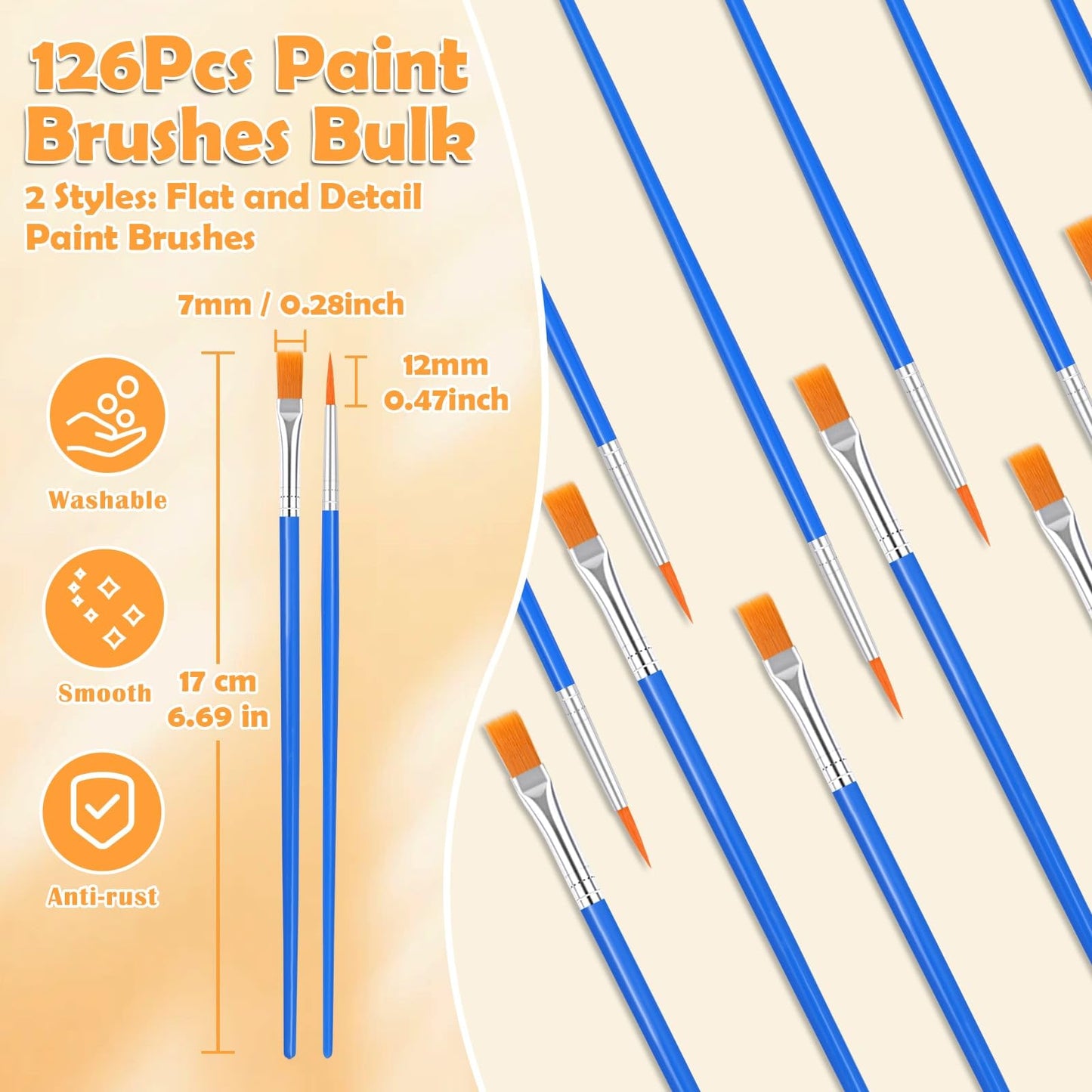 240 Pcs Small Paint Brush Bulk, Flat Fine Tip Artist Paint Brushes Set, Kids Classroom Acrylic Oil Watercolor Canvas Painting Crafts Paint Brushes for Body Face Nail Festival Parties