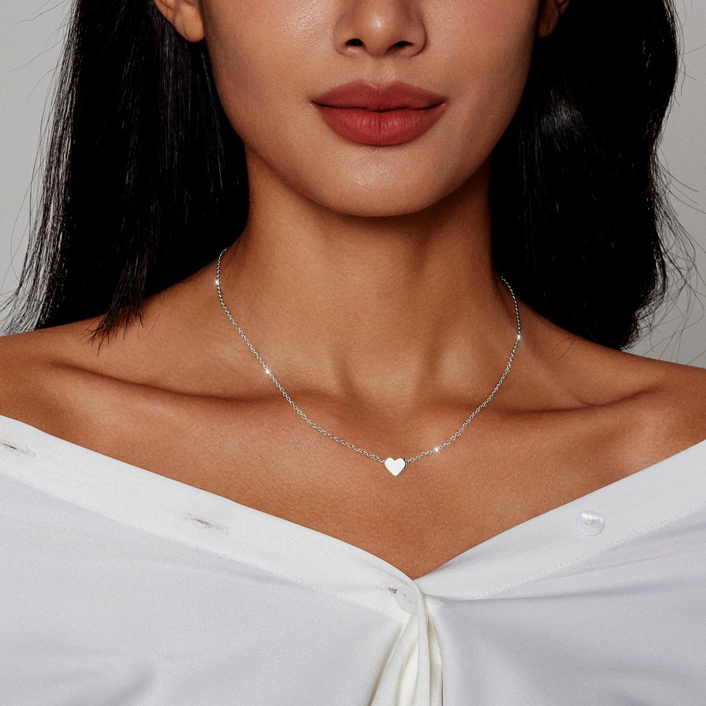 Zeffy Tiny Heart Necklace Sterling Silver Dainty Cute Heart Choker Necklaces Simple Love Heart Pendant Necklace Trendy Jewelry for Women