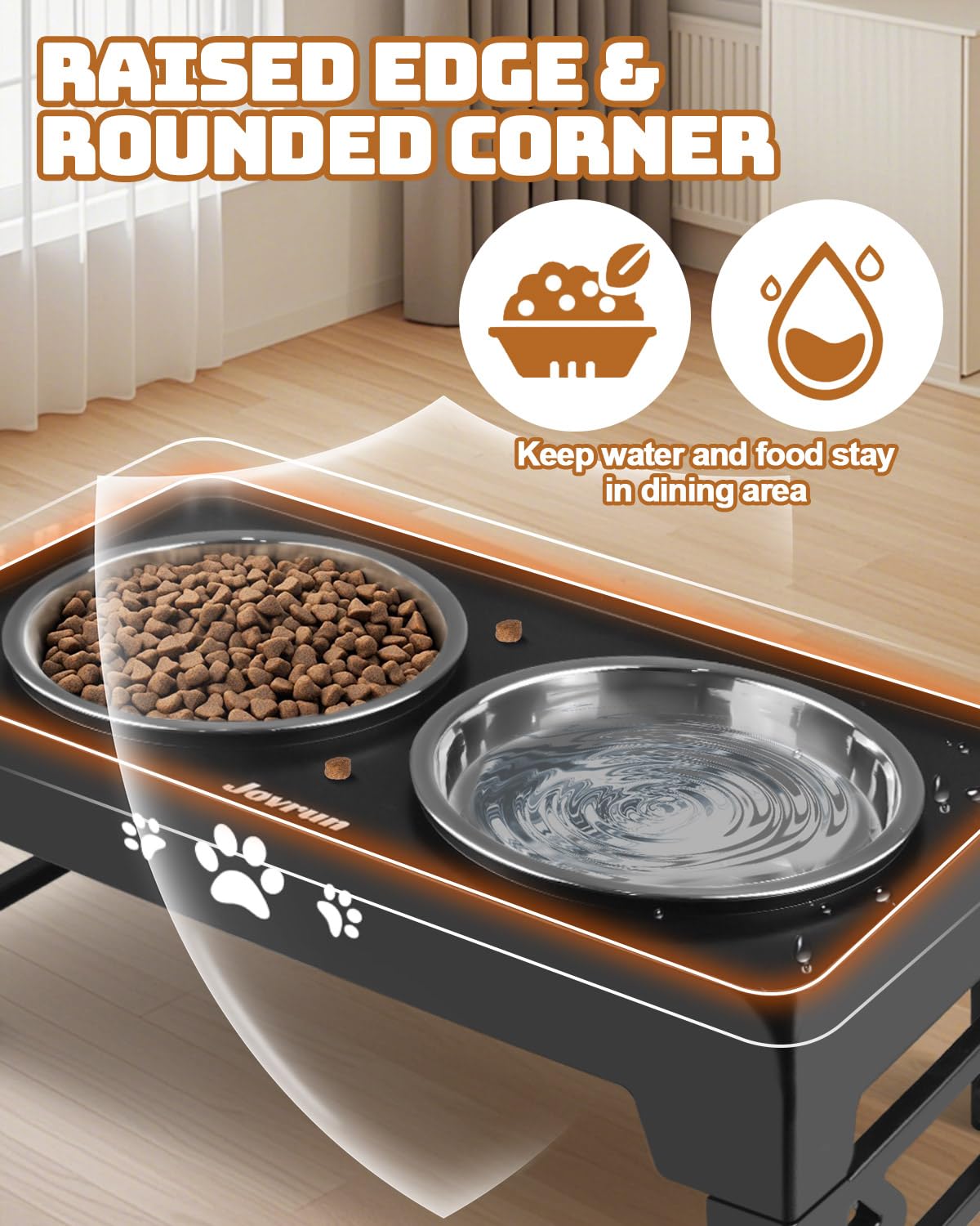 Jovrun Elevated Dog Bowls for Small Dogs and Cats, Non-Slip Cat Bowls with 2 Thick 5.5" Stainless Steel Dishes, Dog Feeder 2 Heights Adjustable to 2.6"-5.3"