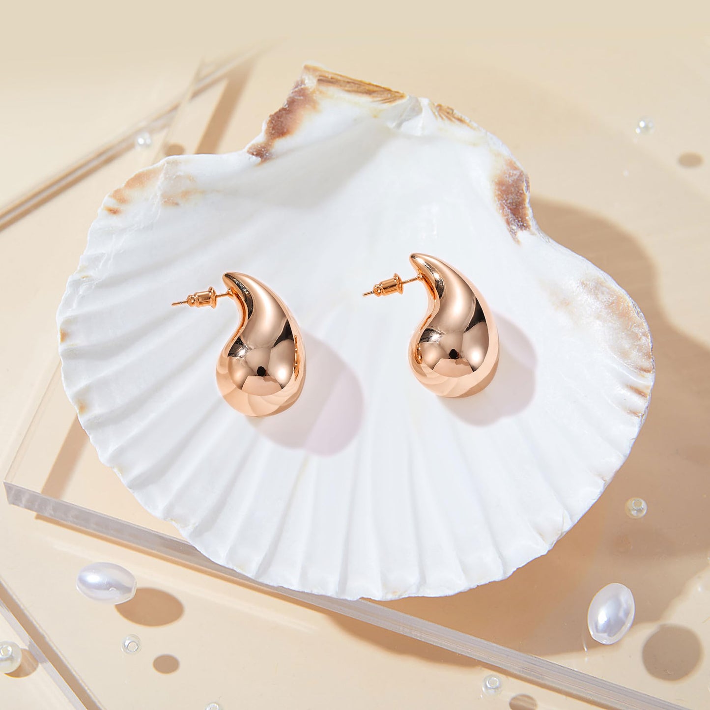 Gacimy 14K Rose Gold Plated Teardrop Earrings Dupes for Women, Chunky Drop Earrings for Women with 925 Sterling Silver Post, 1.2Inches Rosegold