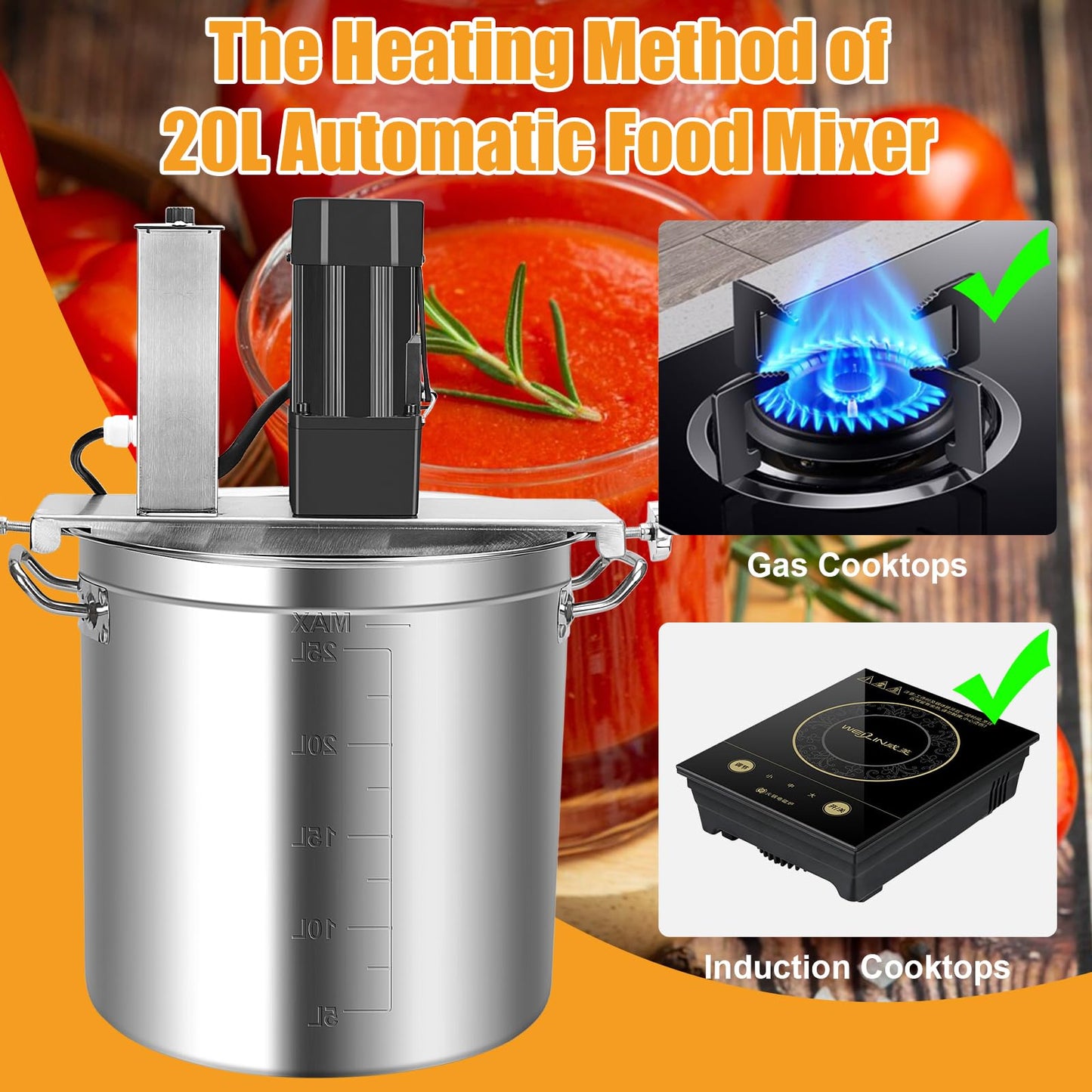 Helivivfy Automatic Food Mixer - 25L Commercial Food Mixer,4 Blade Stirring Scraper,for Making Jam, Sauce, Filling, Hot Pot Seasoning Bottom Soup Sauce Stirre Frying Machine (25L)