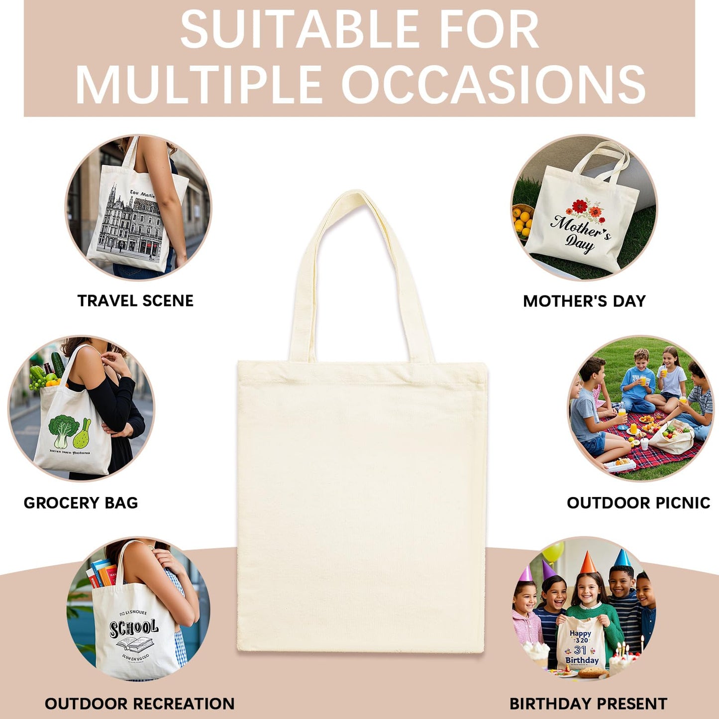 ORJ 50 PCS 13 x 15 Inch Sublimation Blank Canvas Bags Bulk, Tote Bags for Sublimation, Canvas Tote Bags DIY Custom Shopping Bag