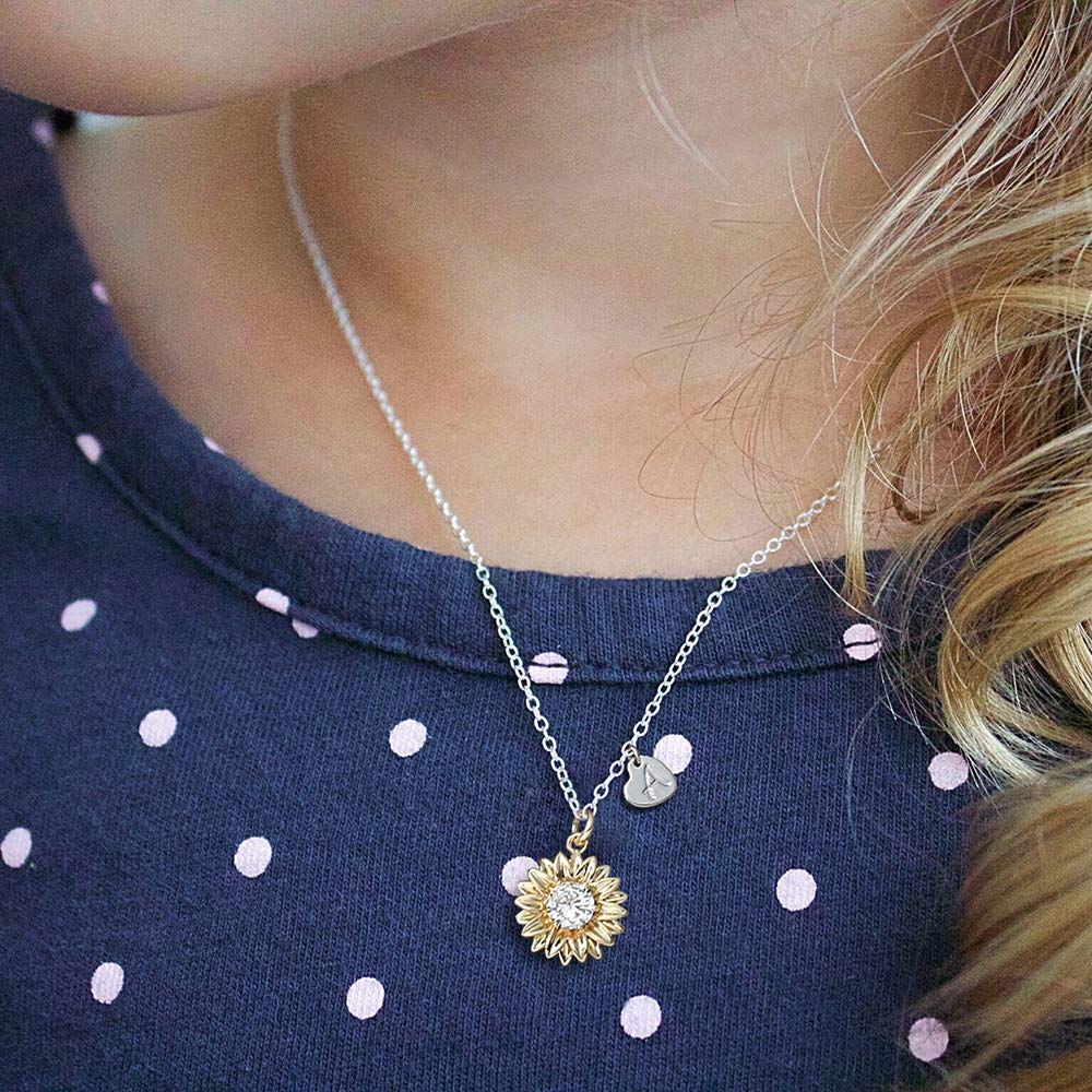 MONOZO Initial Sunflower Necklace for Women Trendy, 14k Gold Plated Sunflower Necklace M Pendant CZ Heart Letter Initial Necklace You Are My Sunshine Sunflower Gifts Gold Jewelry