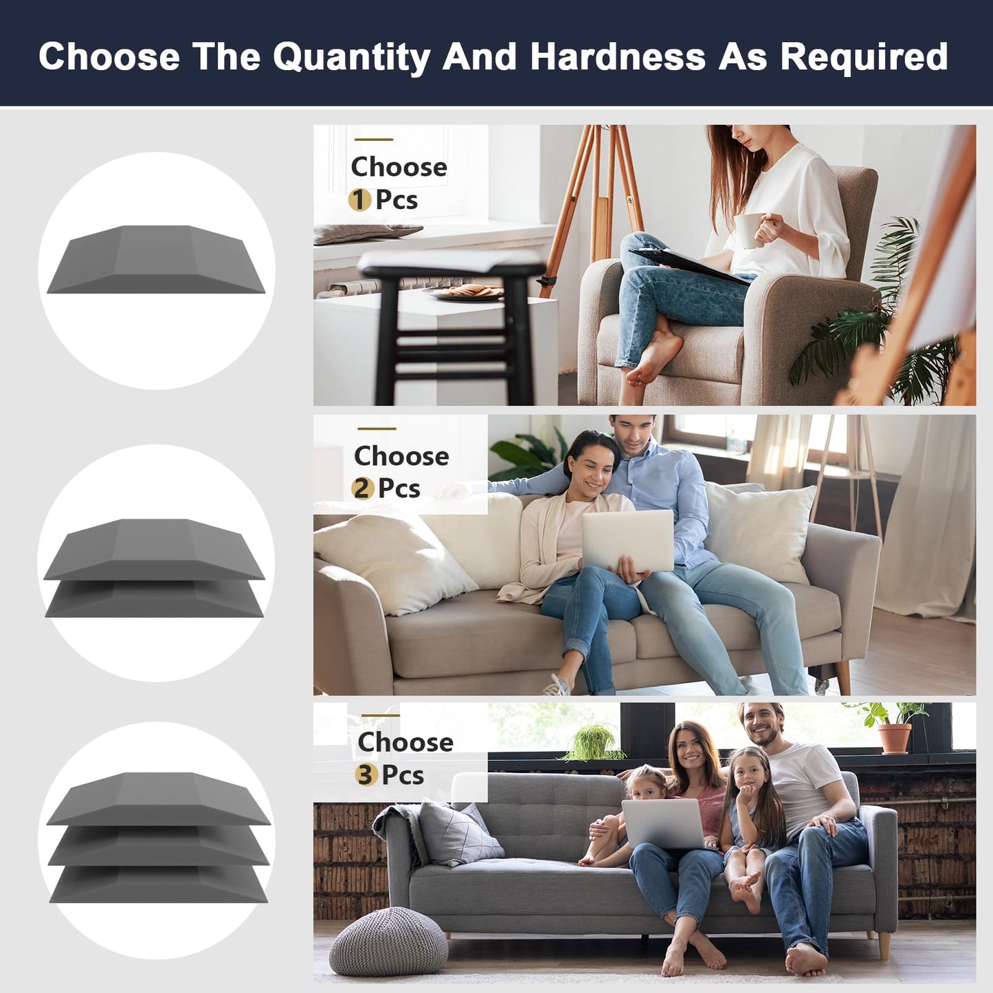 Sellmazon Couch Cushion Support for Sagging Seat - 20" x 20" High-Density Trapezoid 35D Foam Sofa Cushion Supports, Couch Supporter for Under The Cushions, Grey Set of 2