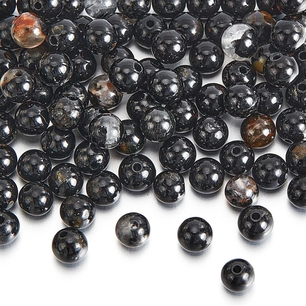 NBEADS About 89 Pcs Natural Black Tourmaline Beads Strands, 4mm Polished Smooth Gemstone Round Beads Nature Spacer for Bracelets Necklace Jewelry Making