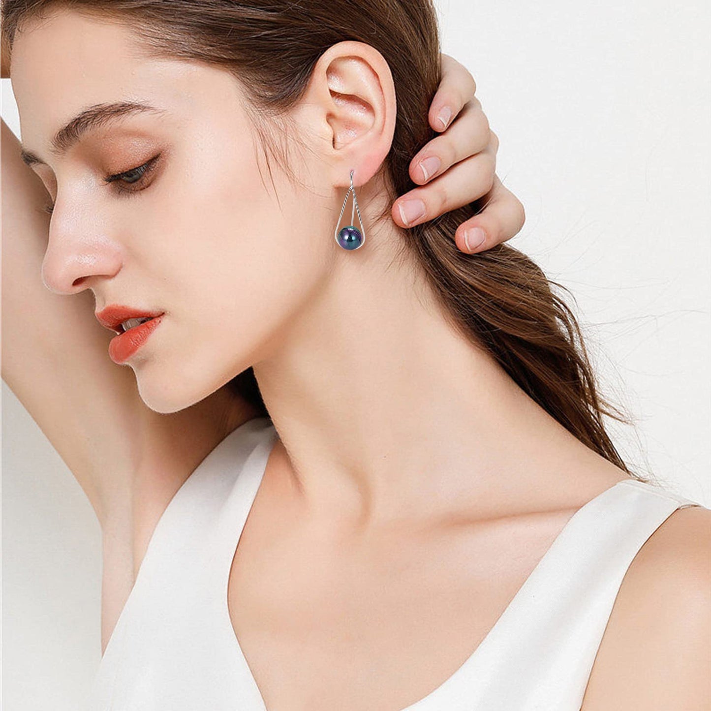 Black Pearl Earrings For Women Girls Black Freshwater Cultured Drop Earrings 925 Sterling Silver Hypoallergenic Real Pearl Earrings
