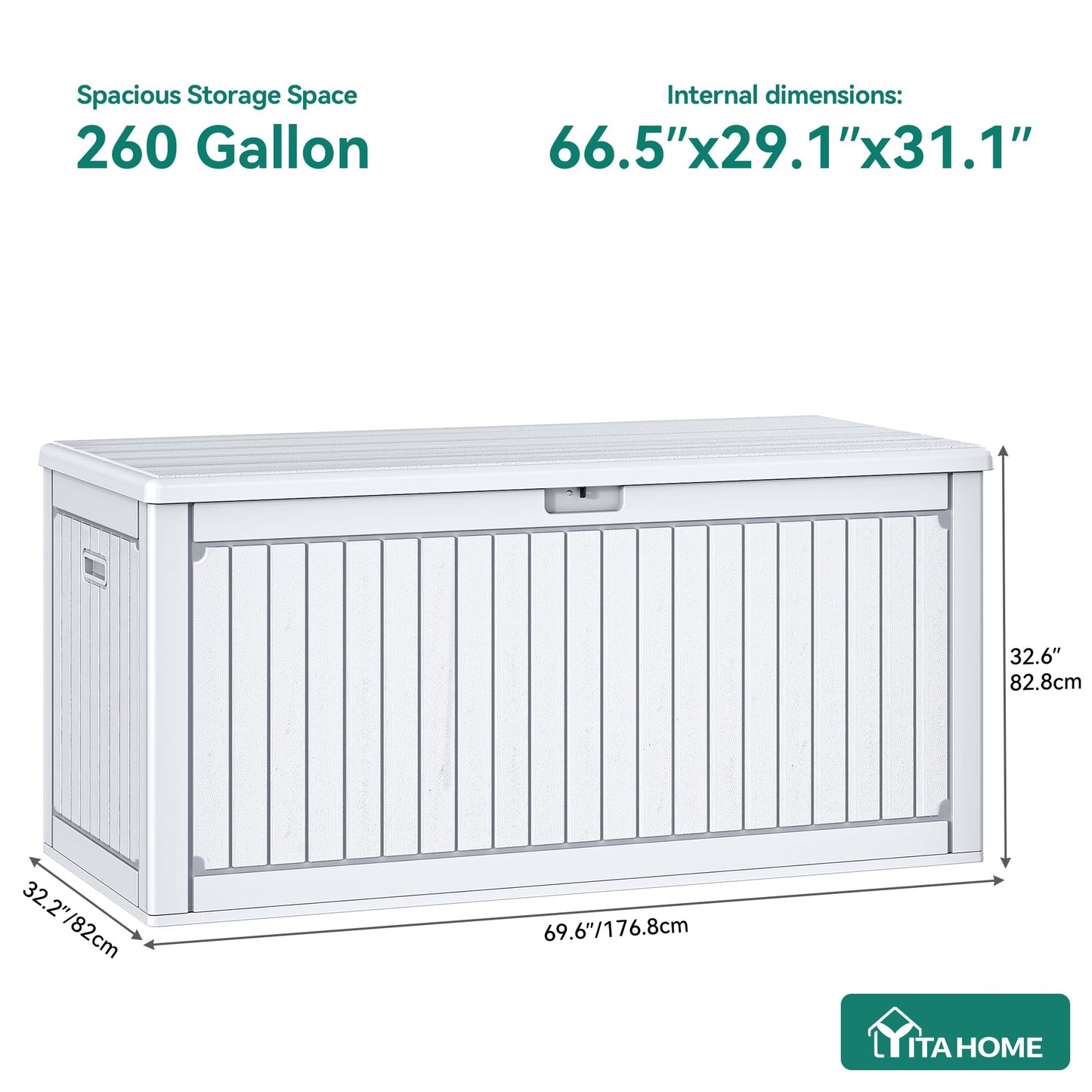 YITAHOME 260 Gallon Large Deck Box with Divider & Side Handles, Outdoor Double-Wall Storage for Patio Furniture Cushions, Garden Pool Accessories, Waterproof & Lockable