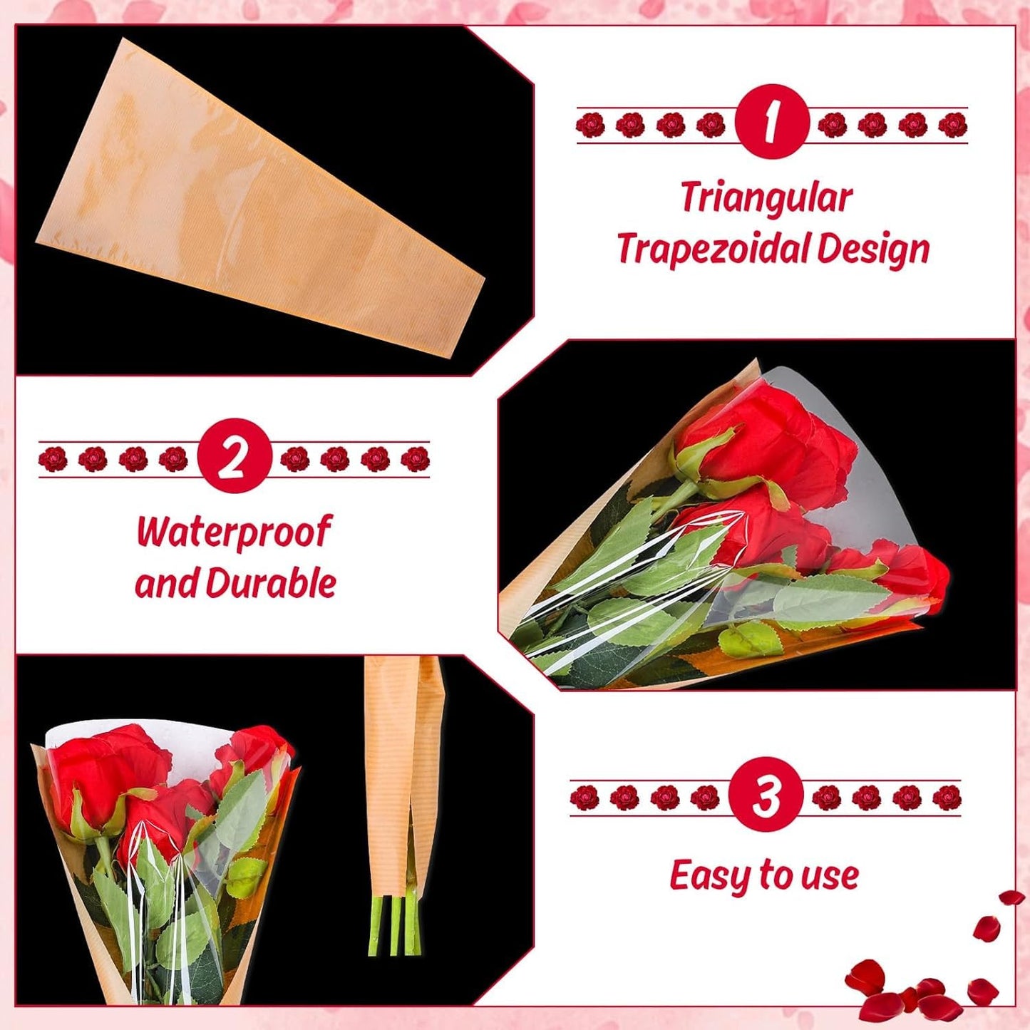 50Pcs Flower Wrapping Bags Kraft Paper with Ribbon Floral Packing Sleeves Bouquet Bags Clear Flower Wrapping Sleeves for Wedding Birthday Graduation Anniversary Mothers Day Gift, 9.8x3.9x17.9 Inch