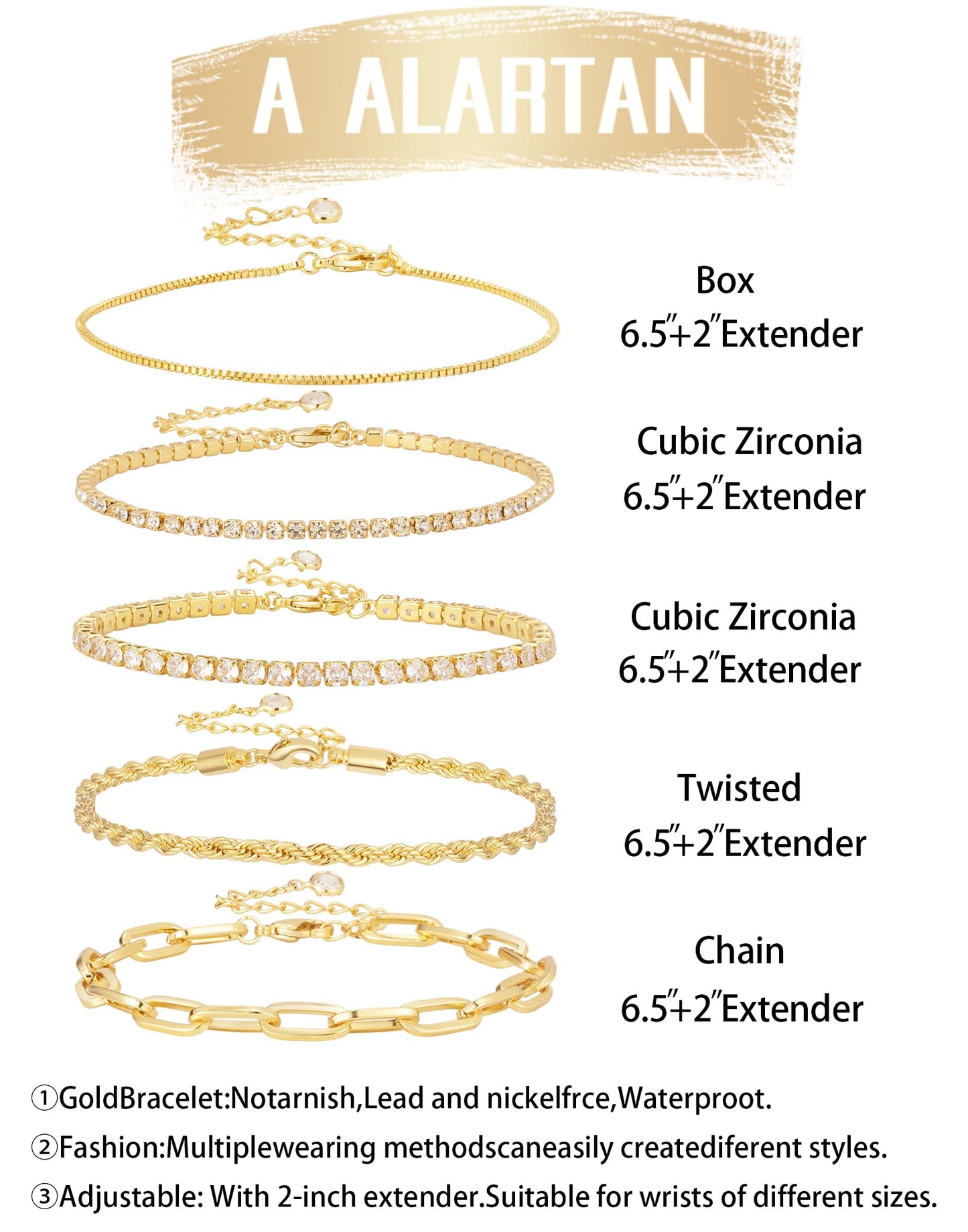 Gold Bracelets for Women 14K Gold Plated Stack Trend Bracelets Charm Paperclip Chain Cuban Link Layered Waterproof Bracelet Dainty Bracelet for Women Jewelry Gifts (Gold 5Pcs)