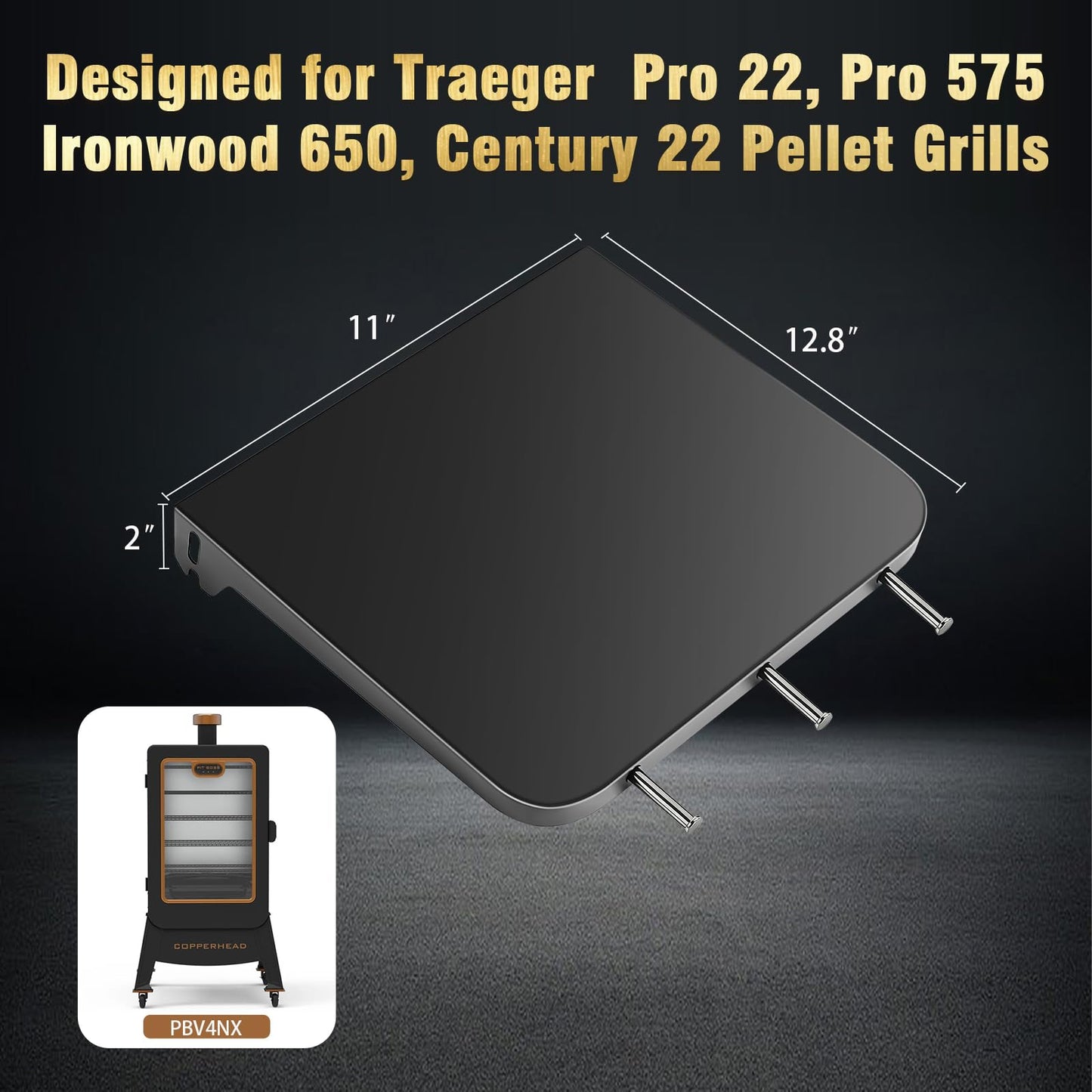 Folding Side Shelf for Pit Boss PBV4NX Vertical Pellet Smoker, for Pit Boss 4 Series Smoker Accessories, 12.8"x11" Grill Prep Table with 3 Hooks, Space-Saving Smoker Shelf
