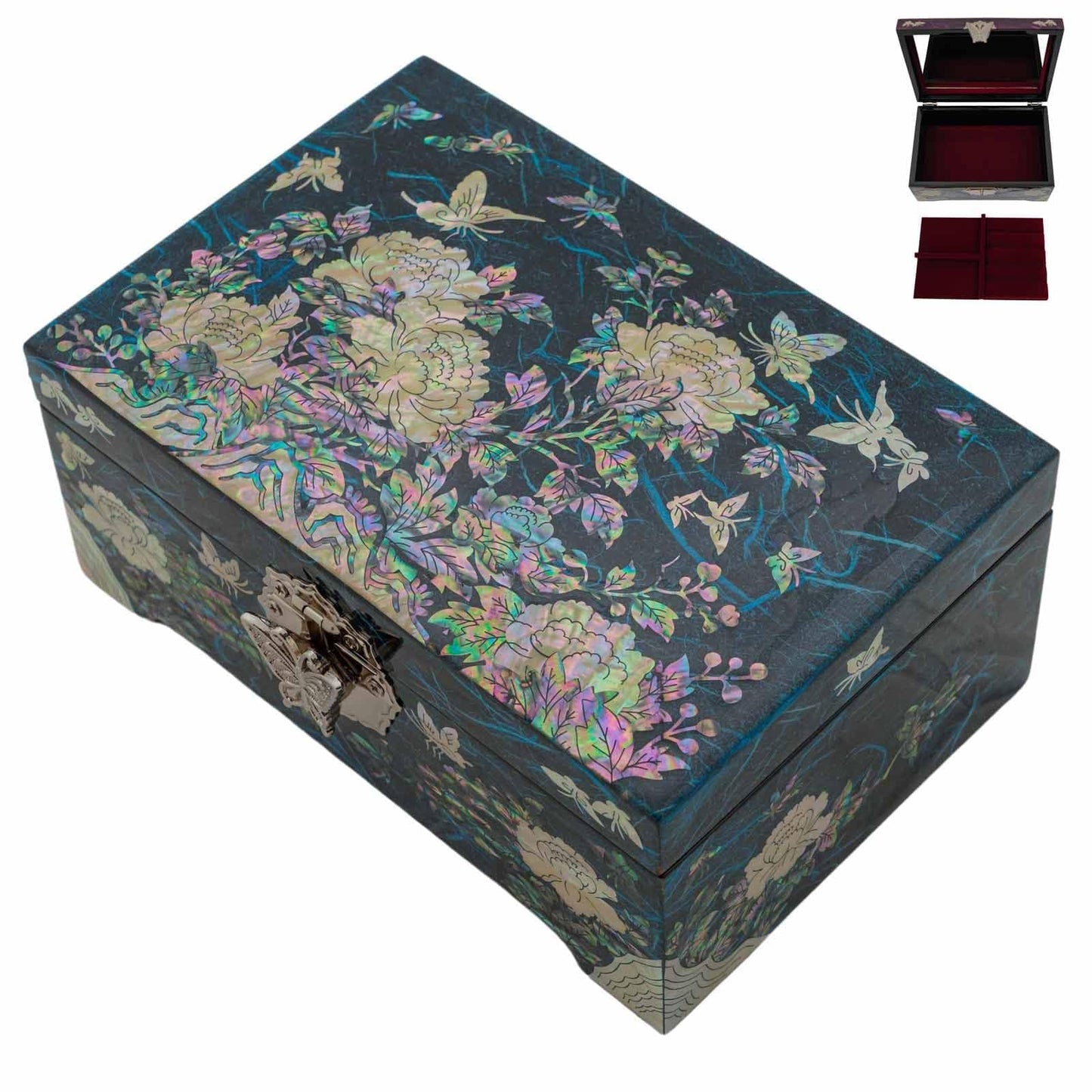 February Mountain Mother of Pearl Jewelry Organizer Box with Ring Tray - Gifts for Women Unique gift for women who have everything