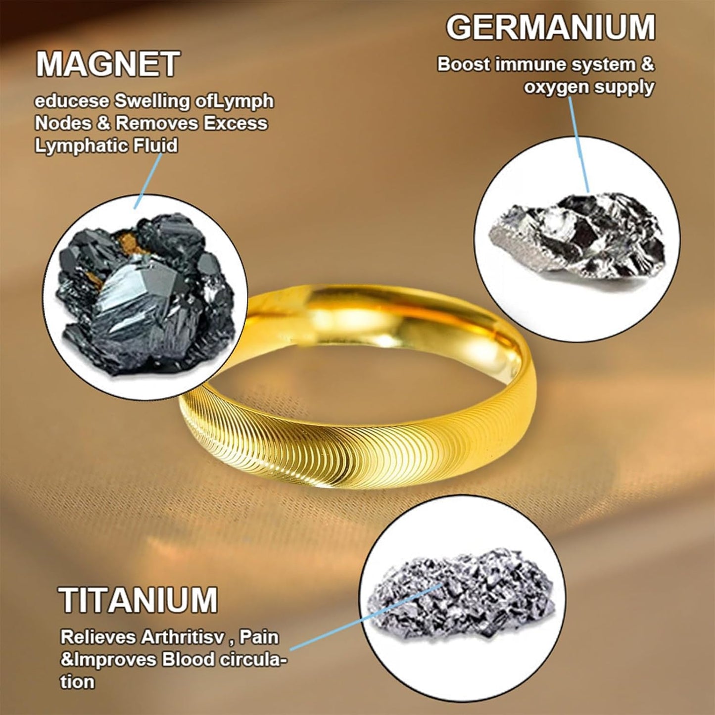 DIOWUS Lymphatic Magtherapy Cats Eye Ring For Men Women, Lymph Detox Drainage Titanium Ion Therapy Rings Finger Jewelry Gift (Gold 10)