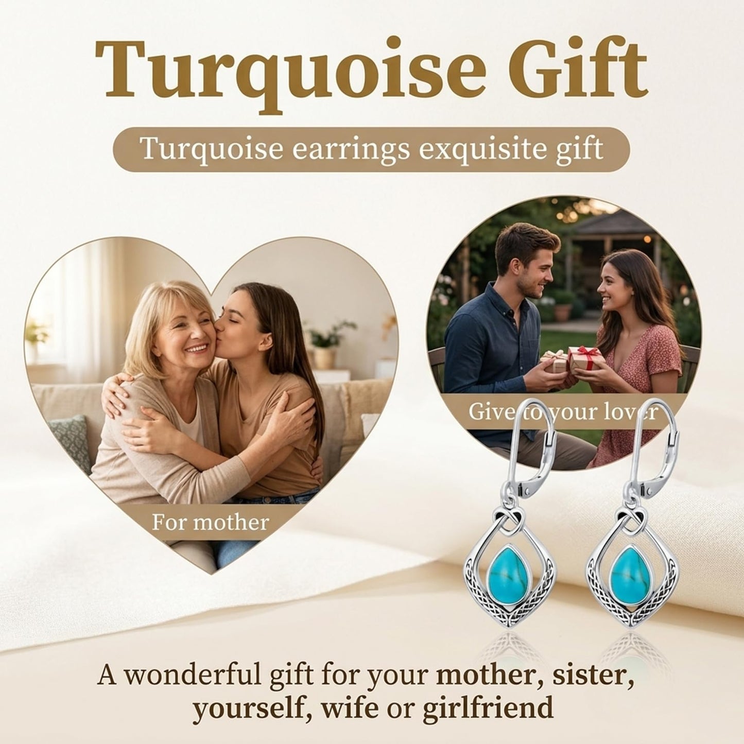 Eetaitai Celtic Knot Earrings 925 Sterling Silver Natural Turquoise Dangle Drop Earrings Western Vintage Jewelry Mothers Day Gifts for Mom Wife Sister
