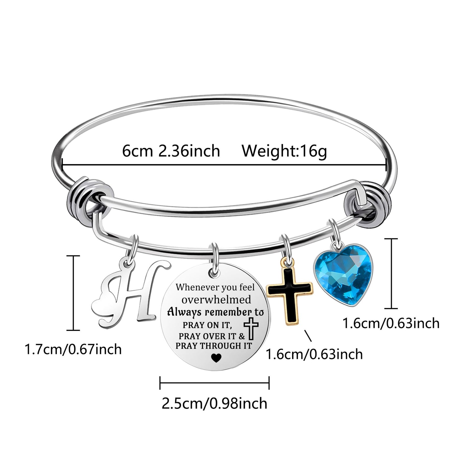 Inspirational Bracelet for Women, Initial Letter Charm bracelet for Female Cross Motivational Gifts for Her Daughter Sister Friends Back to School Birthday Christmas Presents (H)