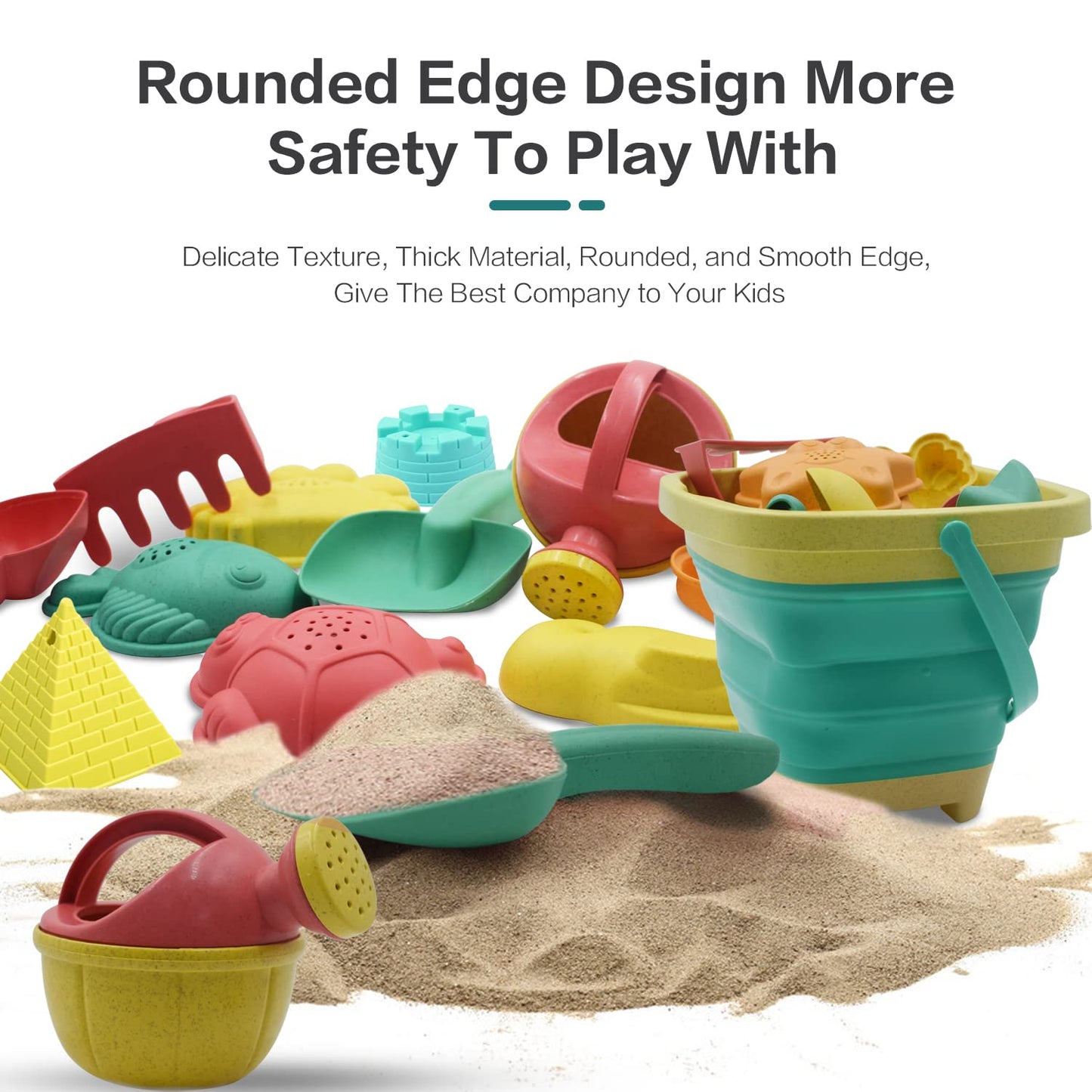 Beach Toys for Kids - Sand Toys Set Includes Collapsible Sand Bucket Shovel and Sand Rake Toy for Beach 12 PCS, Sandbox Toys Sandcastle Building Kit (A)