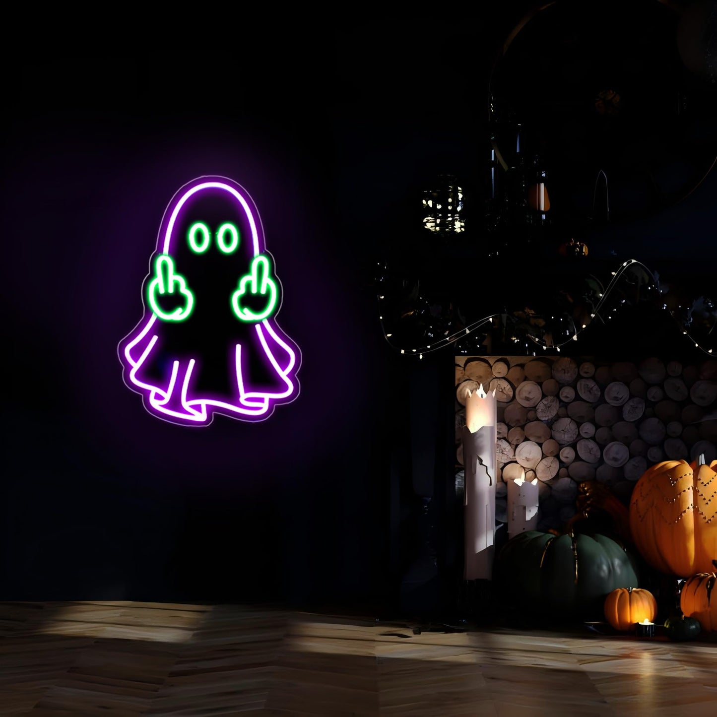 Neon Sign - HSJNJKFU Neon Signs for Wall Decor Purple Led Sign for Halloween Party Decor Gift - Purple Green Led Light Sign USB Powered