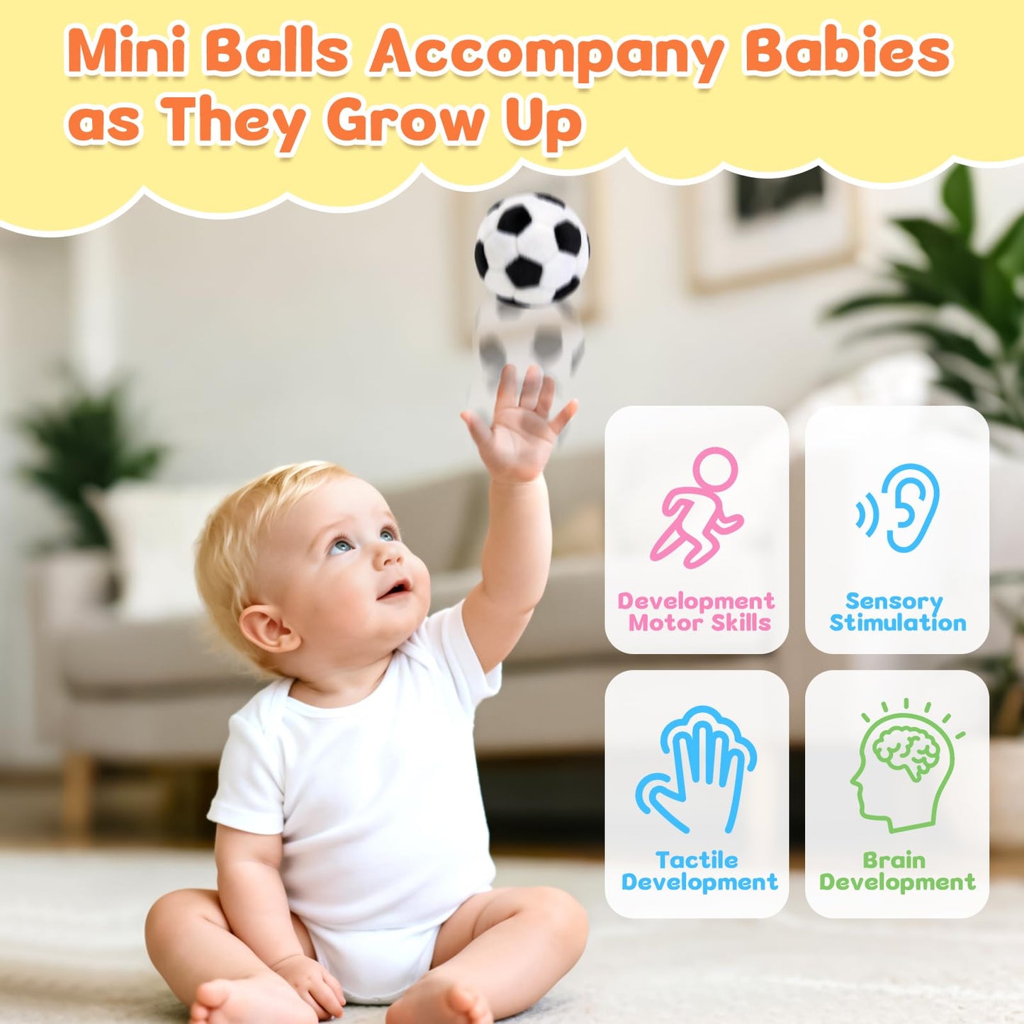 Baby Ball Toys 0-6 Months, Newborn Plush Rattle 3pcs Football Basketball Soccer Sports Set-Sensory Toys with Rattles for 0 3 6 9 12 Months Infant Boys Girls Birthday or Shower Gifts