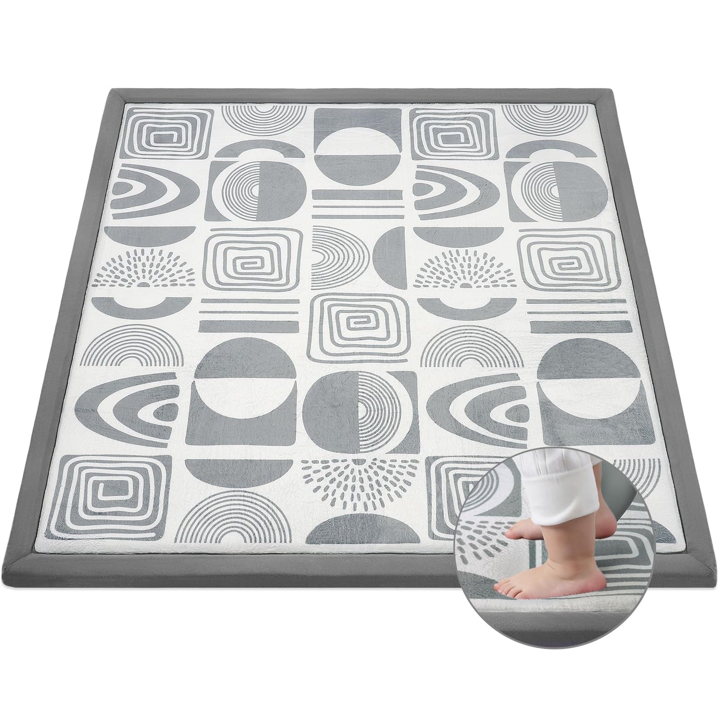 Omedecal 50"×50" Baby Play Mat for Floor & Playpen, 1.2" Thick High-Density Foam Nursery Mat for Tummy Time, Soft Plush Carpet with Non-Slip Bottom for Infant Toddler Baby Crawling & Playing (Grey)