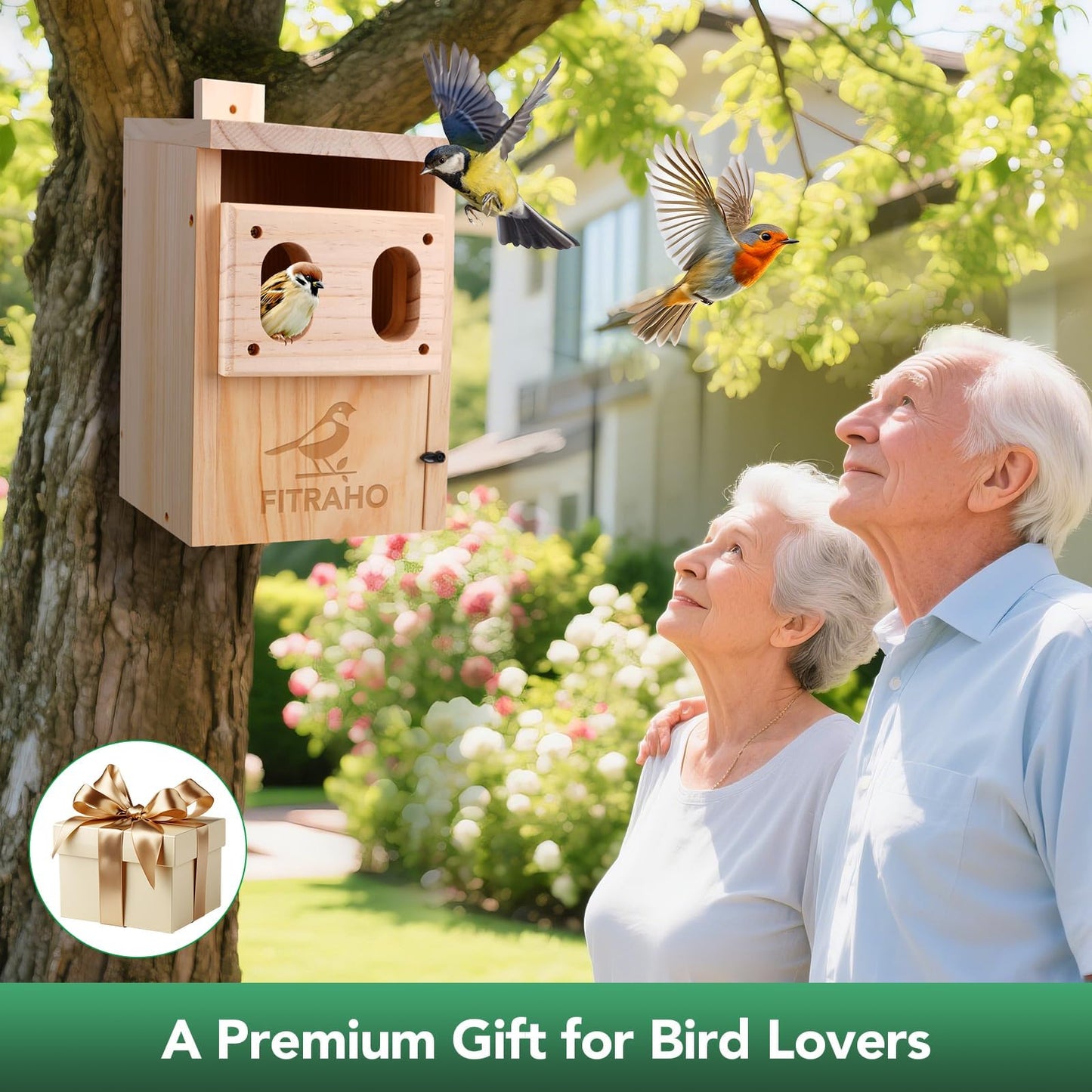 Bird Houses for Outside, Durable Birdhouse with Dual Entrances, Weatherproof & Perfect for Bluebirds, Wrens, Finches & Swallows