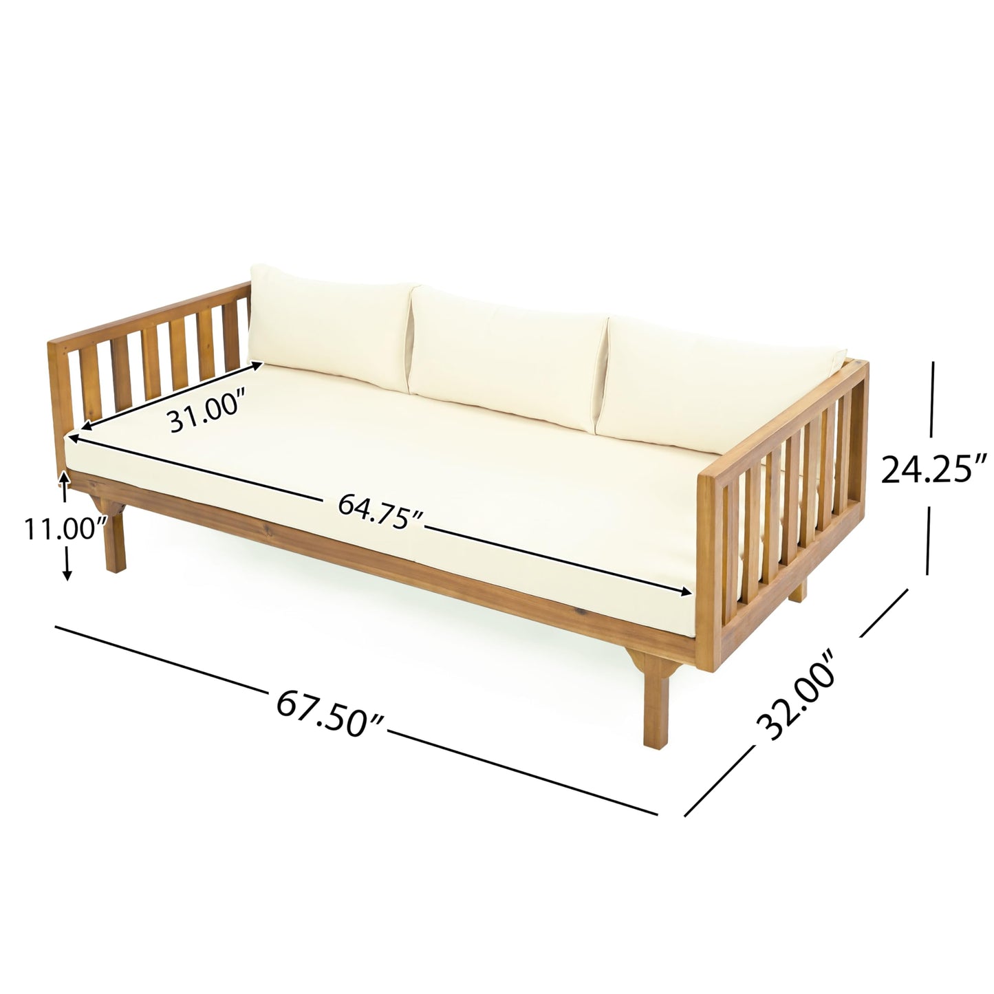 Merax Outdoor 4-Piece Acacia Wood Conversation Set - Patio 3-Seat Loveseat Sofa w/Coushion, 2 Armchair and Round Coffee Table for Backyard, Lawn, Balcony, Teak + Beige