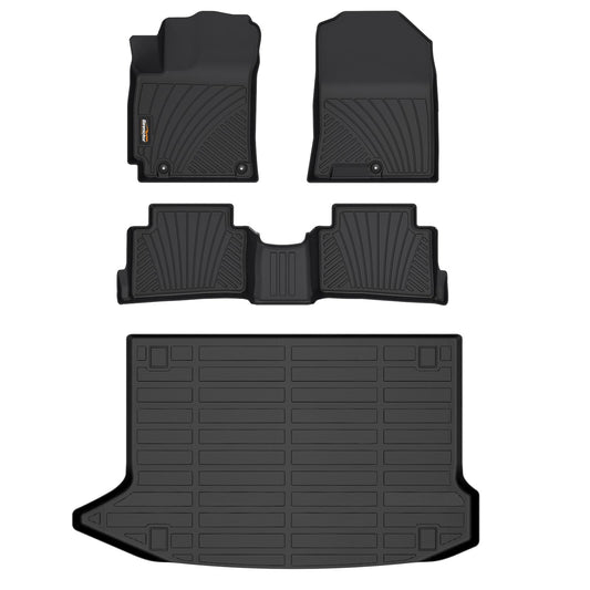 Binmotor-Floor Mats with Cargo Liner for Hyundai kona 2018-2023 & Kona N 2022 2023 (No Electric Model) SE, SEL, N Line, N, Limited Automotive Floor Liners Full Set-Black