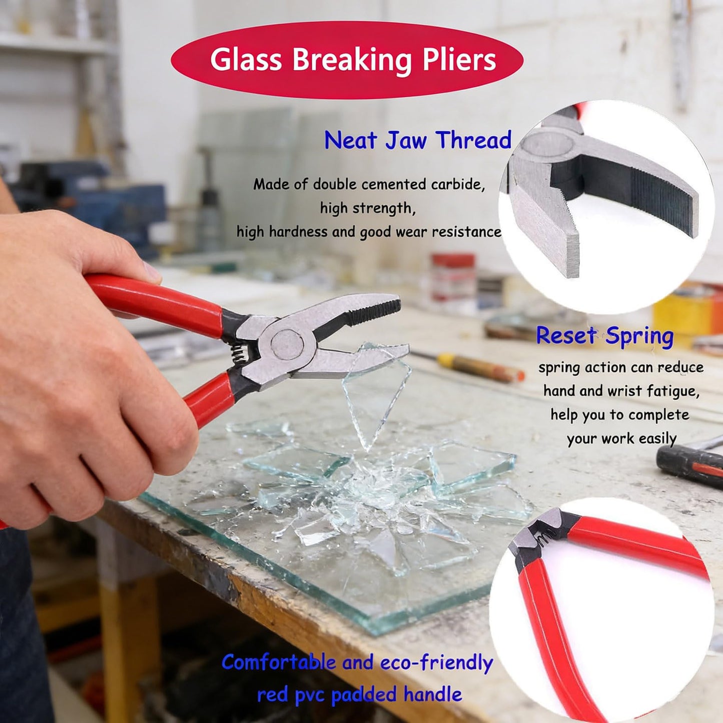 OFCOX Glass Cutting Tool Set Kit, Glass Nipper,Glass Running Plier, Breaking Plier, Oil Feed Glass Cutter Set with Leather Zipper Bag for Stained Glass, Tiles, Mosaic, Mirrors,Bottle, Fusing, Breaking