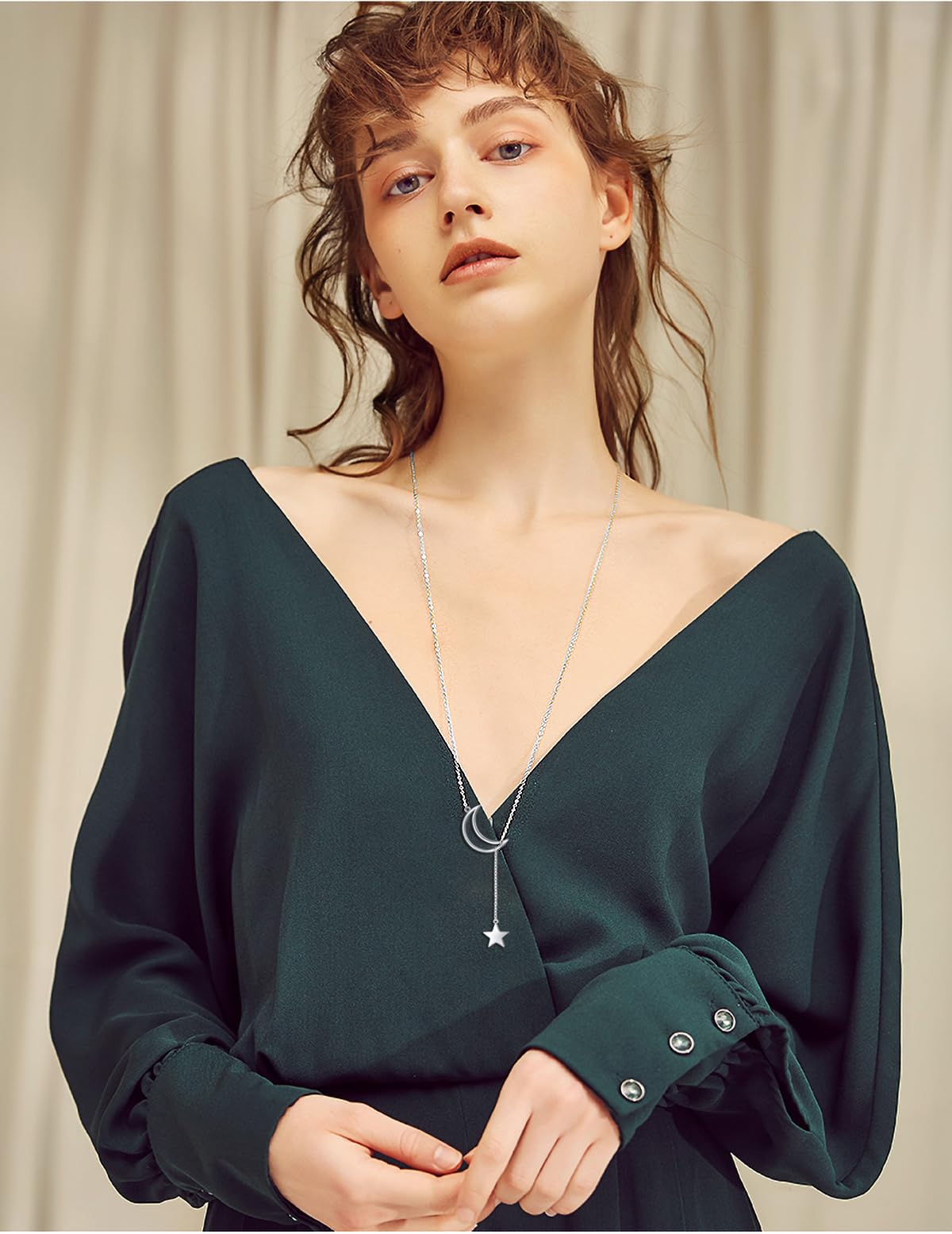 DAOCHONG Long Necklace Moon Star Sweater Necklace Long Chain Y Lariat Necklace for Women