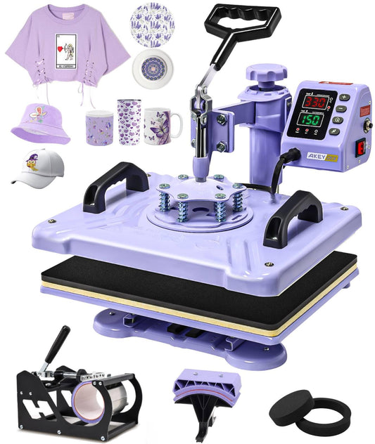 AKEYDIY Heat Press 5 in 1 Heat Press Machine 12x15 inch Swing Away T Shirt Pressing Machine with Digital Control, Multifunction Heat Press Transfer Sublimation Combo for T Shirts Mugs Hat Plate Cap