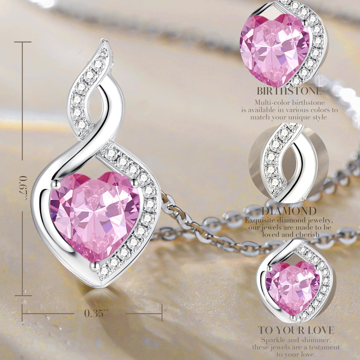 FANCIME Pink Tourmaline Necklace 14K Solid White Gold Heart Pendant with Diamond October Birthstone Necklace Birthday Gifts for Mom Women