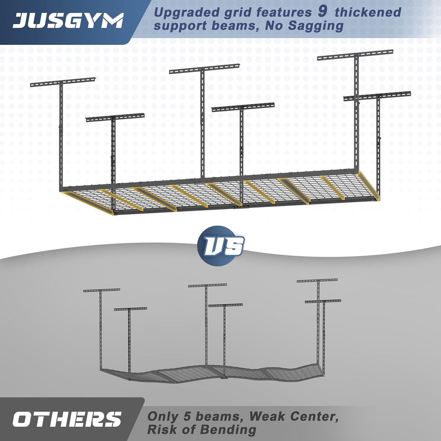 Jusgym 4X8FT Overhead Garage Storage Rack and 2-Pack 1.5x4ft Garage Shelving Wall Mounted