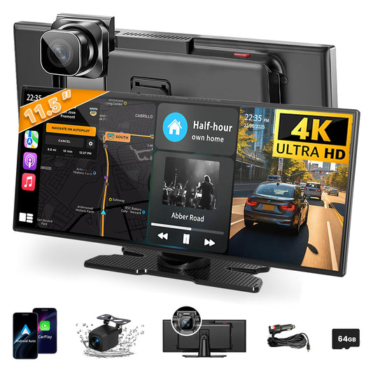 Largest 11.5 inch Wireless CarPlay Screen for Car, A-pple CarPlay & Android Auto HD Touchscreen with 4K Dash Cam/1080P Backup Camera/Navigation/Bluetooth/Voice Control/FM/Mirror Link,for All Vehicles
