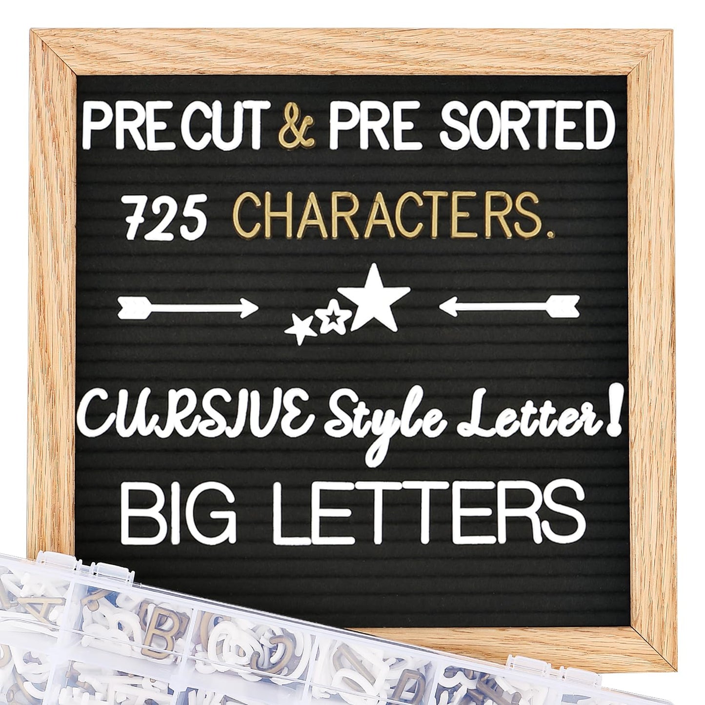 Felt Letter Board with Letters, Pre Cut & Sorted 725 Letters, First Day of School Board, Baby Announcement Sign, Pregnancy Announcement, Custom Signs & Wood Stand, 10x10in Message Board, Classroom Decor Sign Board