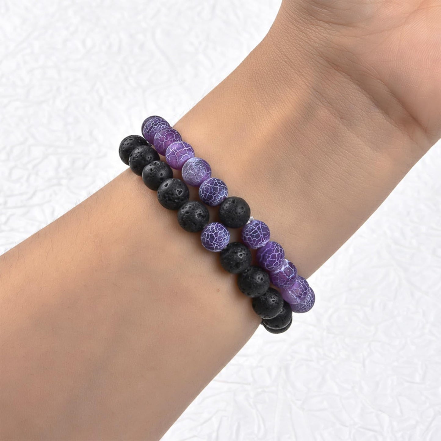 FORUBUS 2Pcs Lava Rock Beaded Bracelet Set – Essential Oil Diffuser Jewelry with Natural Stone Beads for Aromatherapy, Yoga, Meditation, and Stress Relief, Stretchy Bracelets for Women Men (purple)