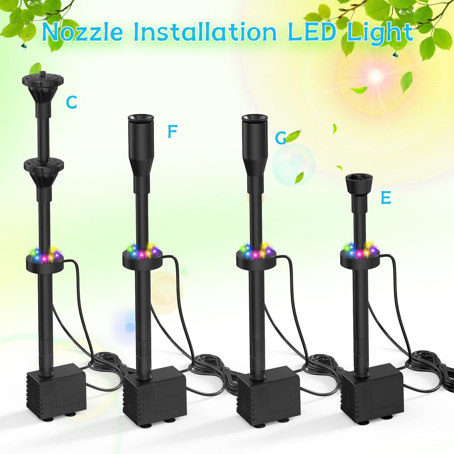 AMZtime 20W Solar Fountain Pump with 2500mAh Battery and 12 LED Lights, Solar Powered Water Pump for Bird Bath, Pond, Garden, Fish Tank, and Waterfall, Long Cord, Easy DIY Setup, 2026 Upgraded Version