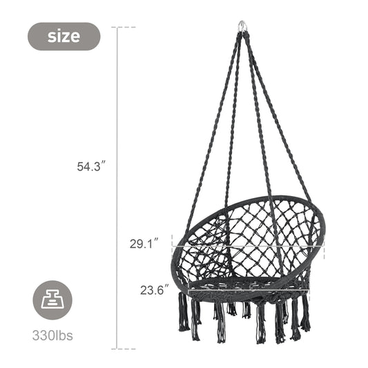 SUNCREAT Hammock Chair Hanging Macrame Swing with Hardware Kits, Max 330 Lbs, Handmade Knitted Mesh Rope Swing Chair for Indoor, Outdoor, Bedroom, Patio, Yard, Garden, Pack of 2, Grey