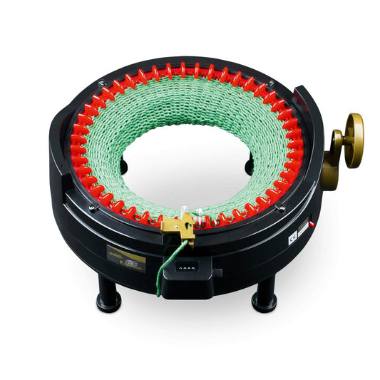 Addi Express King Size Knitting Machine, 46 Needle Round Loom with Row Counter and Hand Crank, Black, 17.7 Inch Flat Panel Width