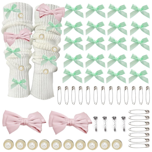 56 Pcs Bow Junk Sock Charms Kit Brooch Pins Charms for Socks Pearl Junk Socks Charm DIY Sock Jewelry Charm Safety Pins Light Green