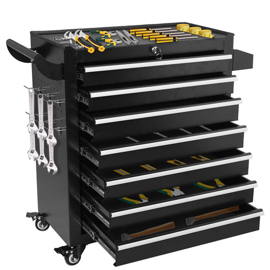 Rolling Tool Chest 7 Drawers, Metal Tool Box with Wheels Lockable Garage Storage Cabinets Sliding Tool Drawer Cart Toolbox Organization Workbench for Workshop Warehouse Repair Shop
